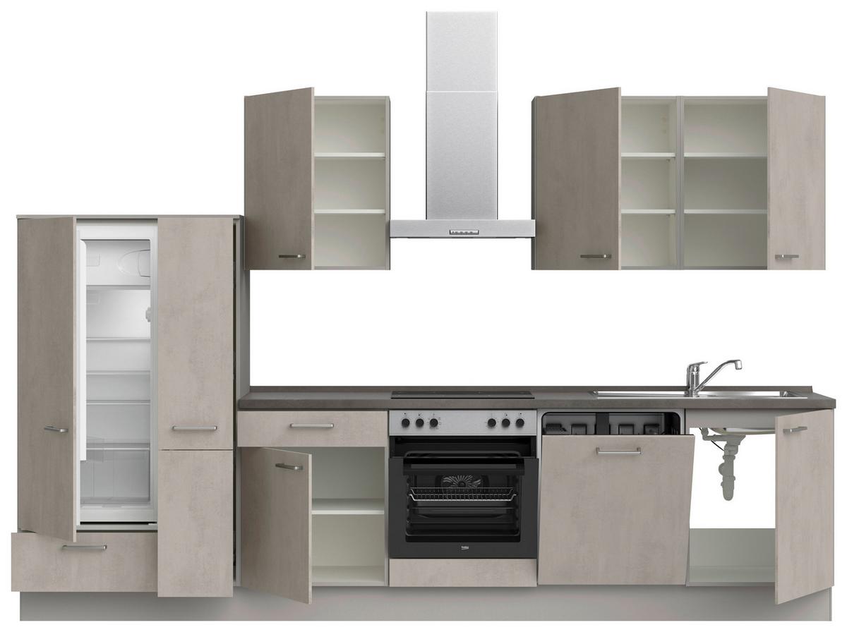 Küchenblock Riva Low m. Geräten Grau - Schieferfarben/Edelstahlfarben, MODERN, Holzwerkstoff/Metall (330cm) - Nobilia