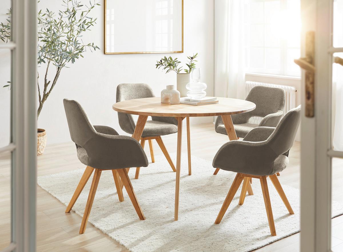 KRZESŁO Z PODŁOKIETNIKAMI ASELLA -LOMOCO- - kolor dębowy/dąb dziki, Design, drewno/tkanina (56/86/64cm) - Lomoco