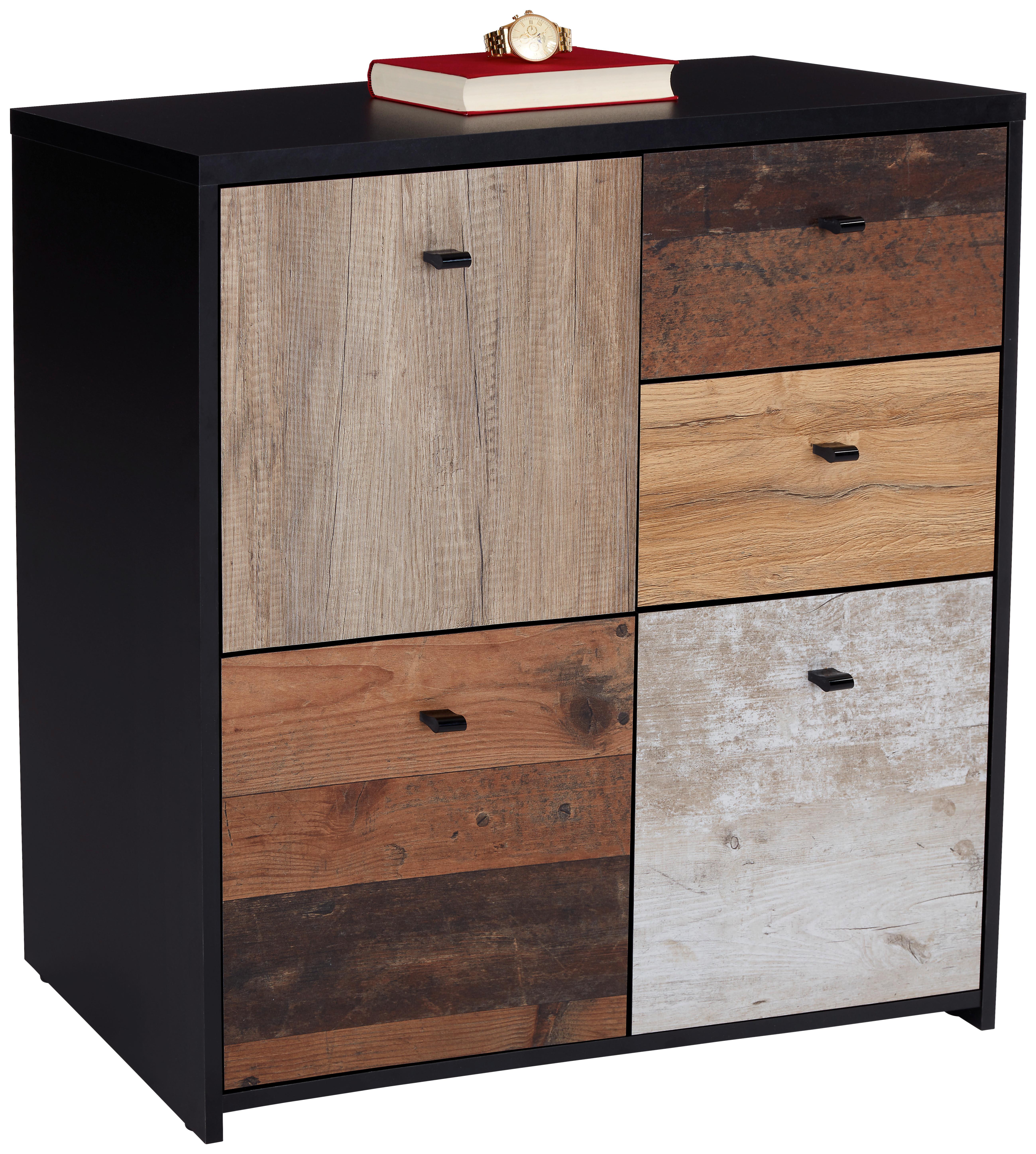 Komoda Sanne - črna/barve hrasta, Moderno, kovina/umetna masa (77,2/77,5/29,6cm) - Mömax