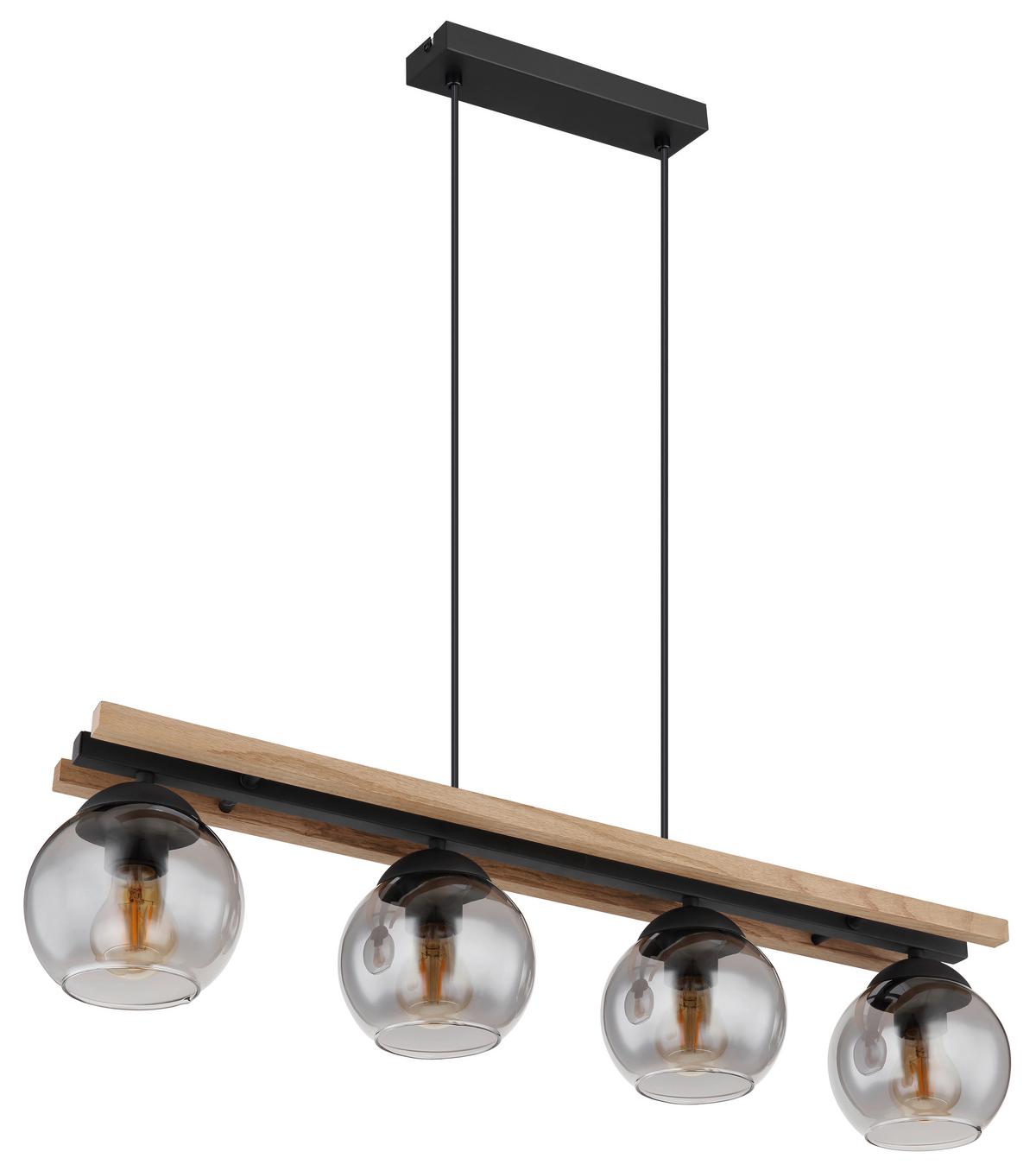 HÄNGELEUCHTE 15569-4HW - Dunkelbraun/Schwarz, Natur, Glas/Holz (85/15/120cm) - Globo