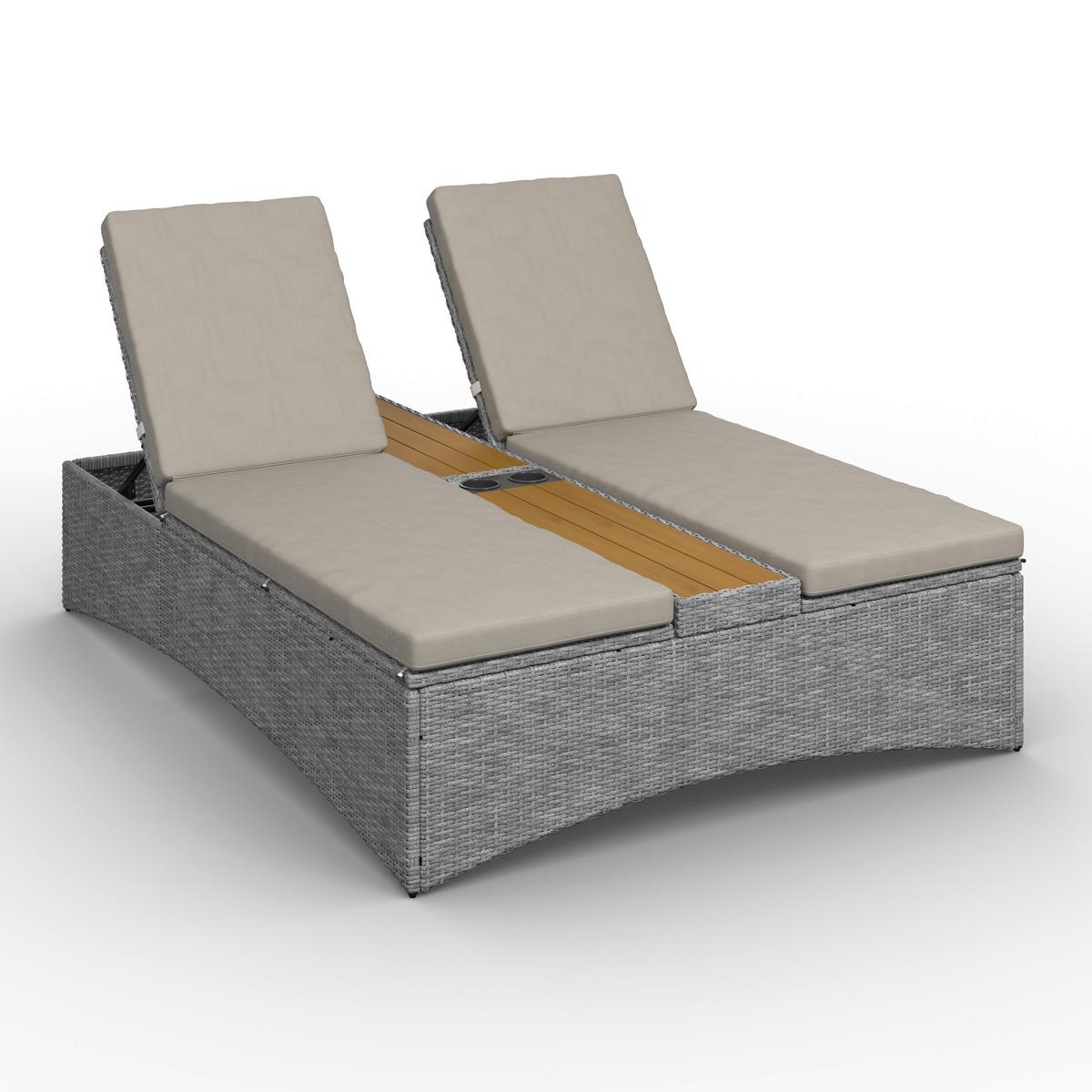 Gartenliege Monero Grau Holz/Metall/Kunststoff - Grau, MODERN, Holz/Kunststoff (203/155/150cm) - Bessagi Garden