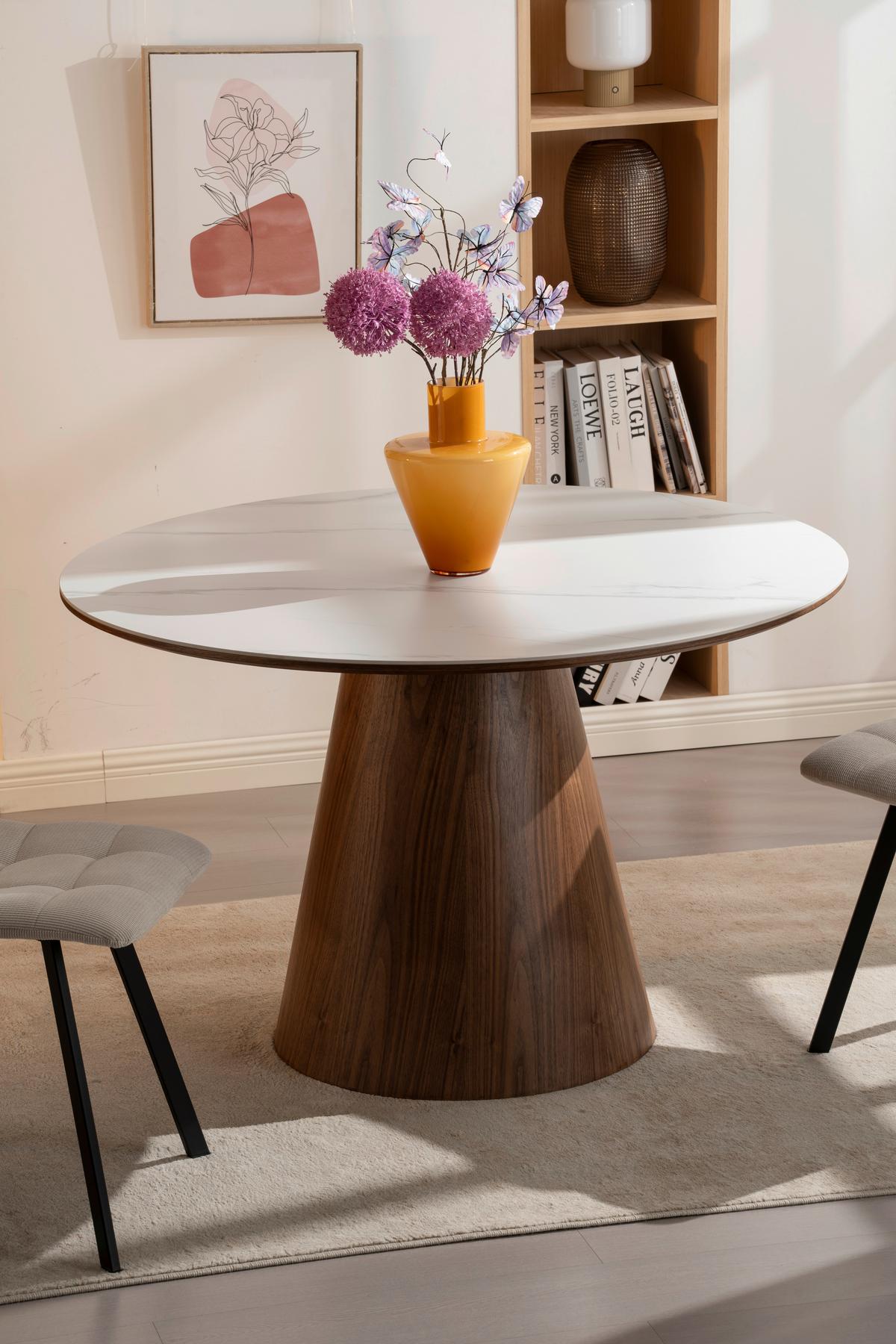 Jedilna Miza Aiden, Bela, Barva Oreha, Ø 120cm - barva oreha/bela, Moderno, leseni material/les (120/75cm) - MID.YOU