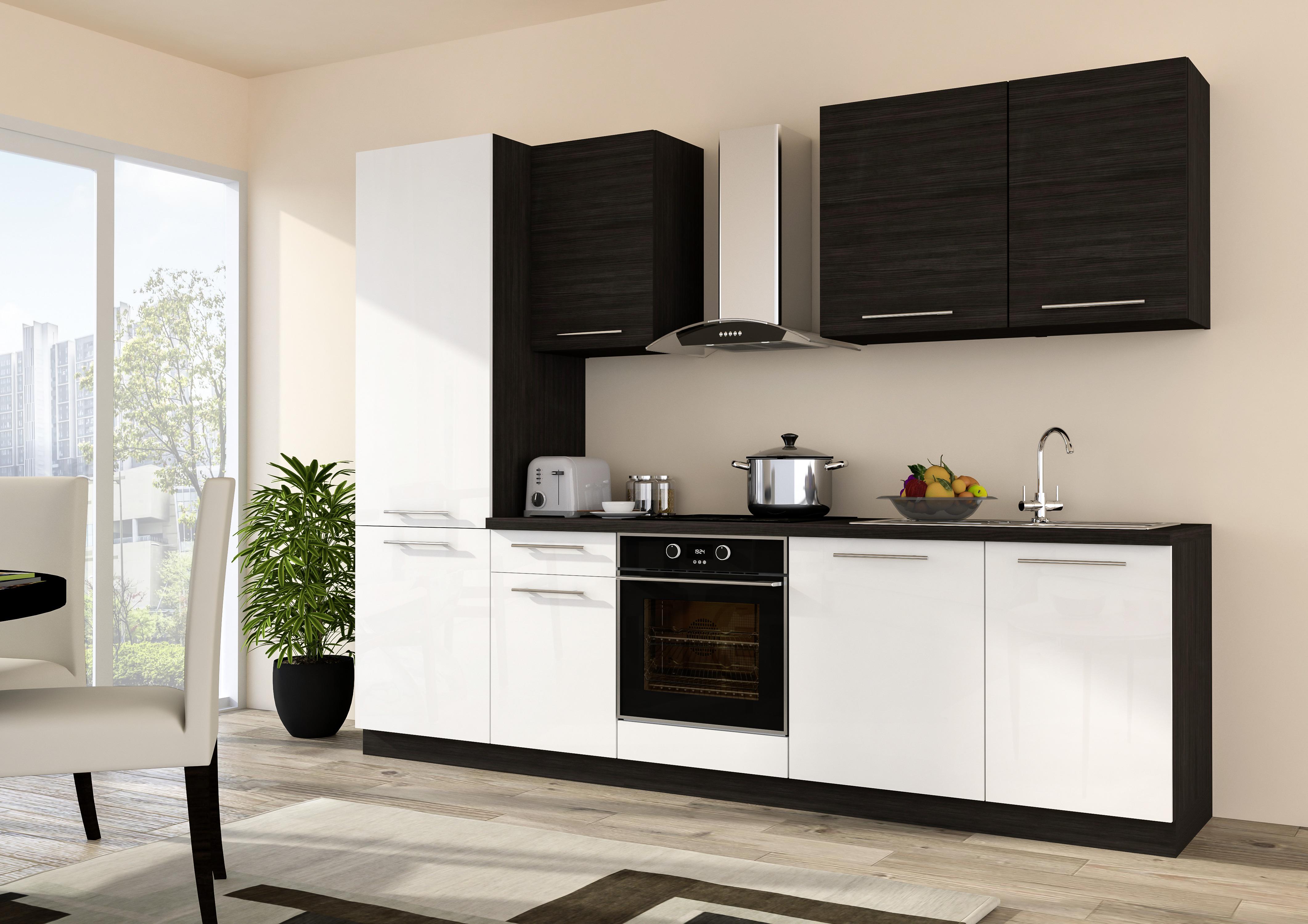 Konyhablokk Alpha - fekete/fehér, Modern, fa/fém (280/215cm) - Best Price
