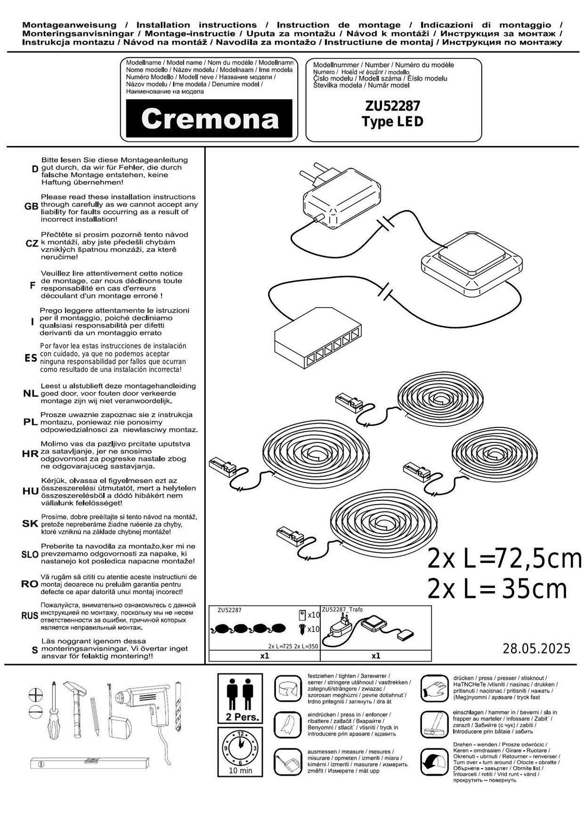 Lichtleiste Cremona Schwarz/Weiß max. 2x10,75 Watt - Schwarz/Weiß, MODERN, Kunststoff (72,5cm) - Premium Living