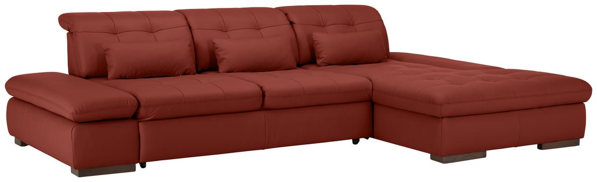 Wohnlandschaft Sanfino Leder Weinrot - Chromfarben/Weinrot, KONVENTIONELL, Leder/Metall (305/79-96/199cm) - Premium Living