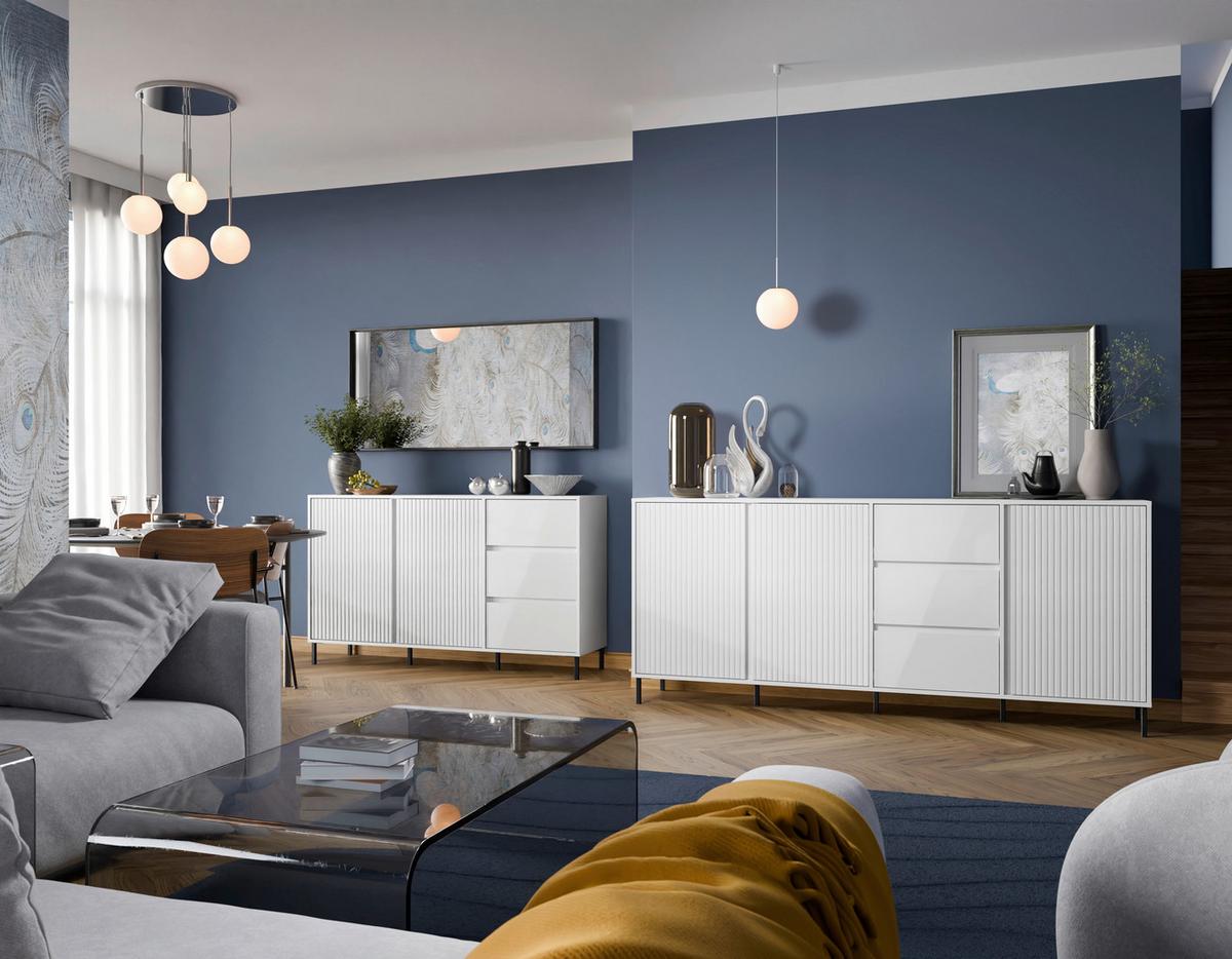 Komoda Avenale, Bela - črna/bela, Trend, kovina/leseni material (212/91,6/40cm)