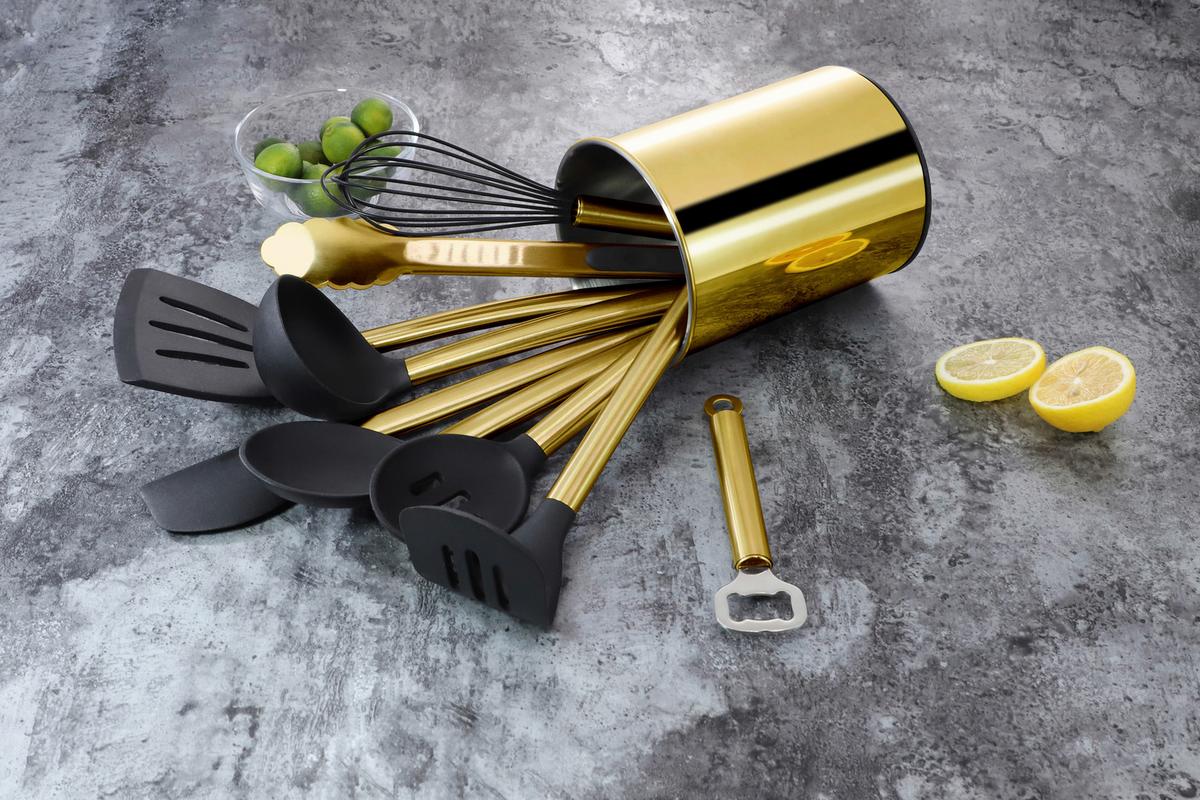 Set ustensile bucătărie 10/1 - auriu/negru, Basics, plastic - Echtwerk