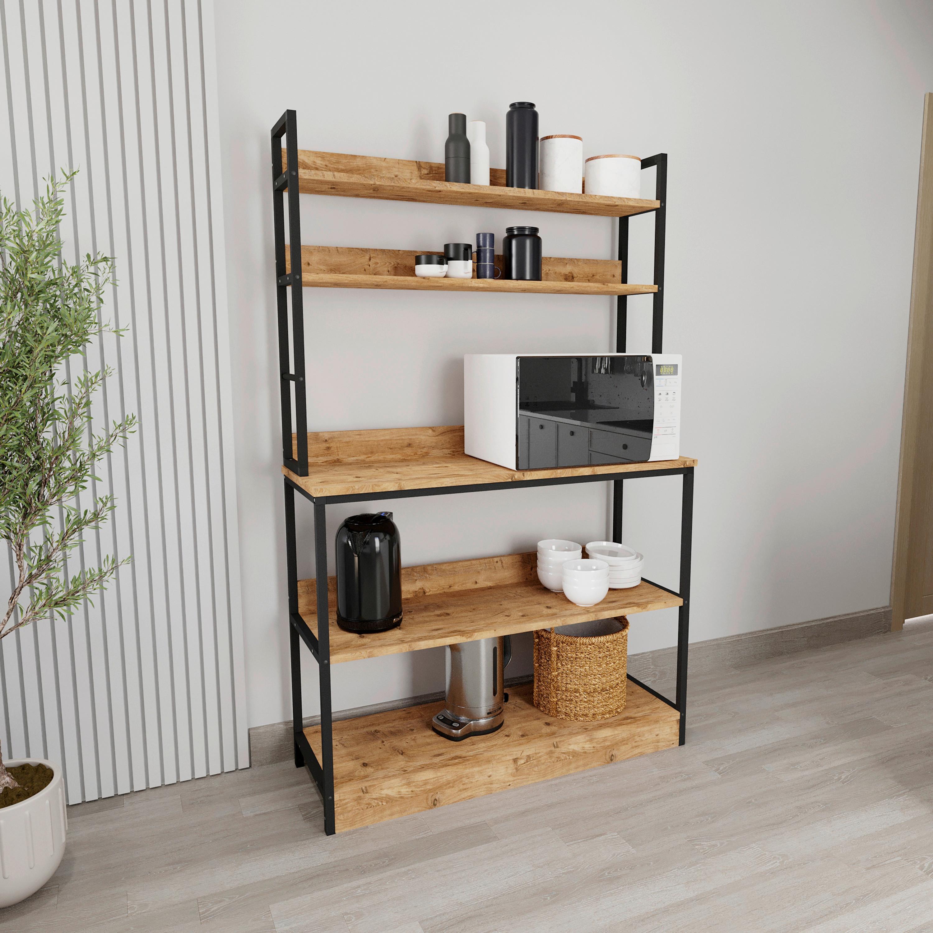 Kuhinjski Regal Insasi, Barva Hrasta, Črna - medeni hrast, Design, kovina/leseni material (101/161/36cm) - MID.YOU