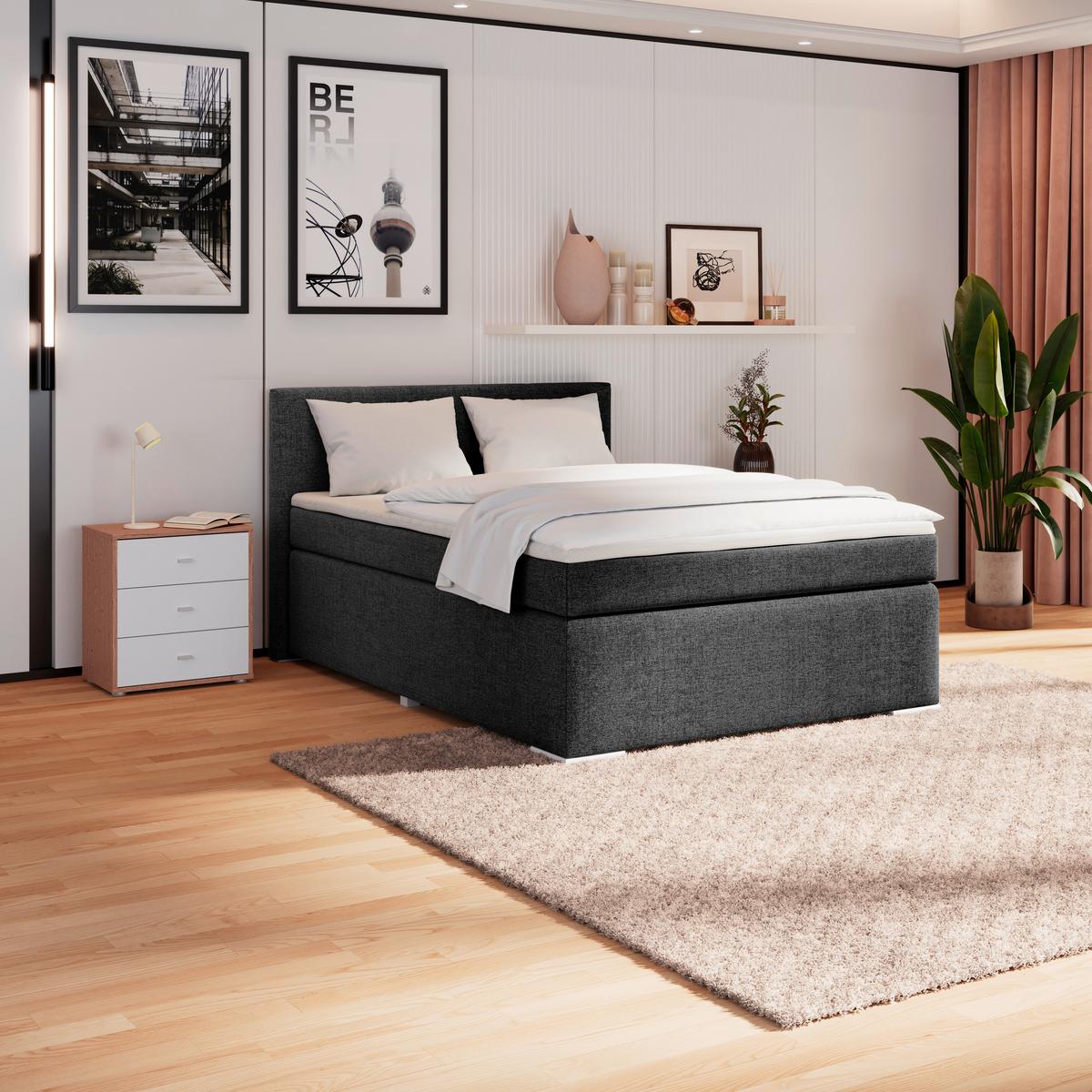 Boxspring Krevet Mira - crna, Konvencionalno, metal/tekstil (140/200cm) - Best Price