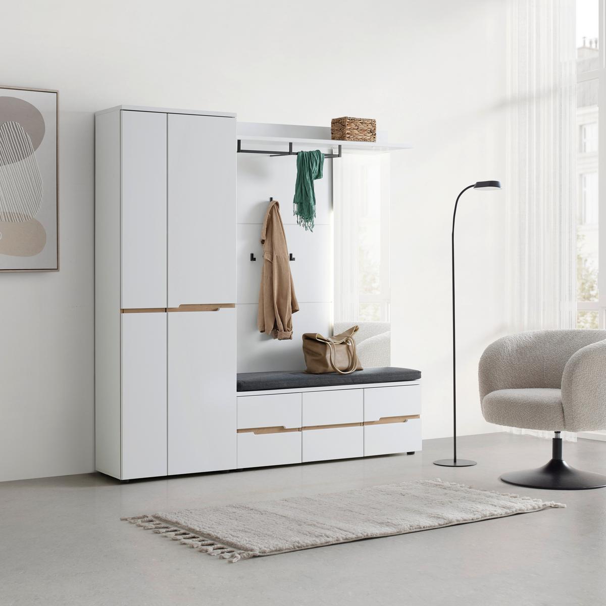 Garderobenpaneel Dallas Weiss - Weiss, Modern, Glas/Holzwerkstoff (120/149/30cm) - Mömax
