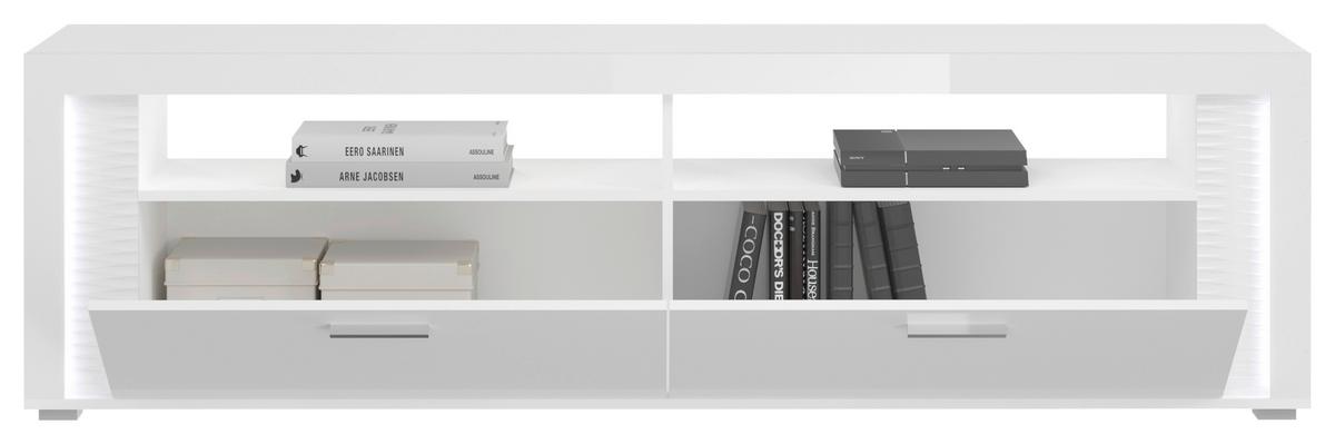 Lowboard Skylight ca. 201x58 cm Weiß hochglanz - Weiß Hochglanz/Silberfarben, Design, Holzwerkstoff/Kunststoff (201/58/46cm) - MID.YOU