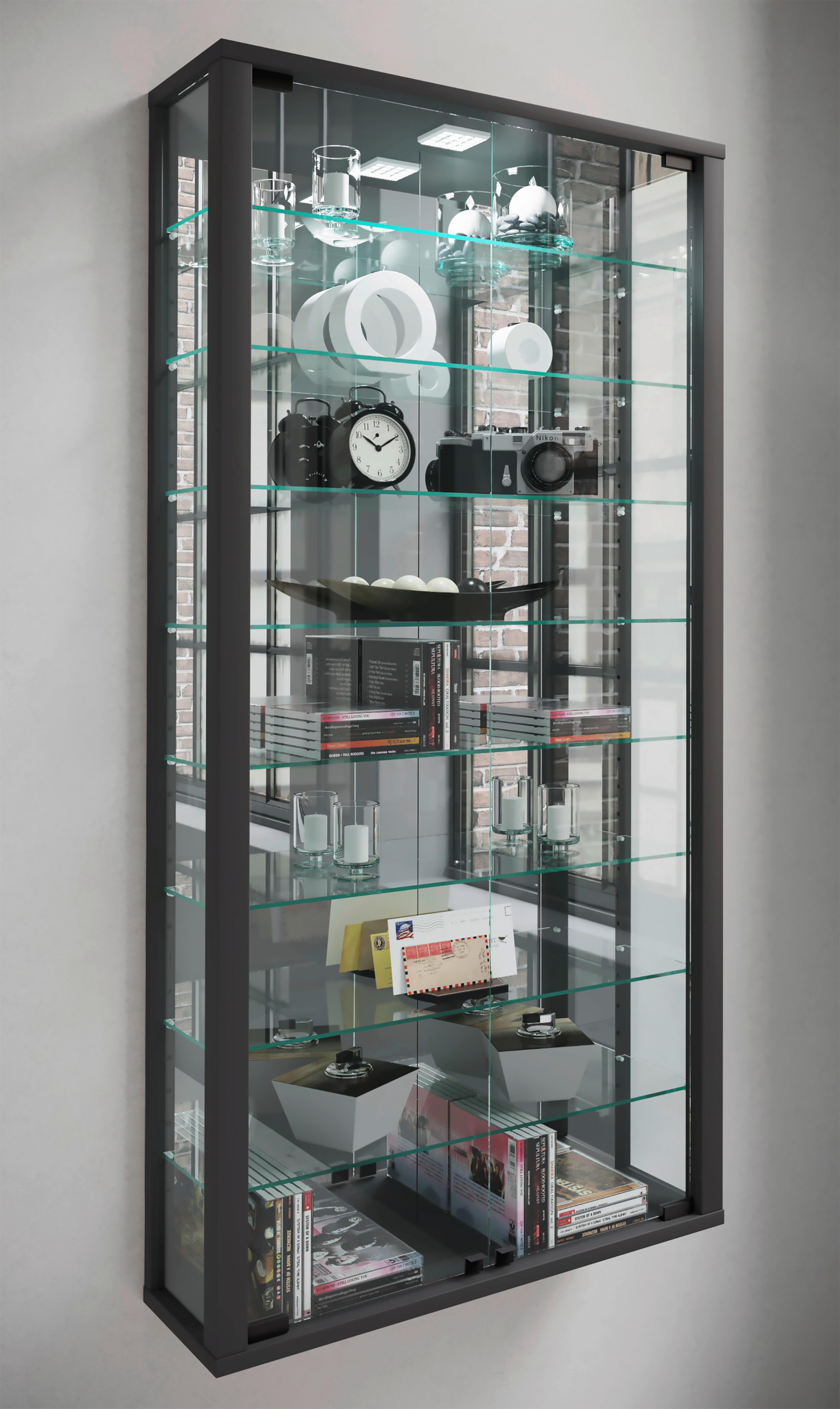 Hängevitrine Vitrosa ca. 59x114x18 cm Schwarz - Schwarz, MODERN, Glas/Holzwerkstoff (59/114,3/18cm) - MID.YOU