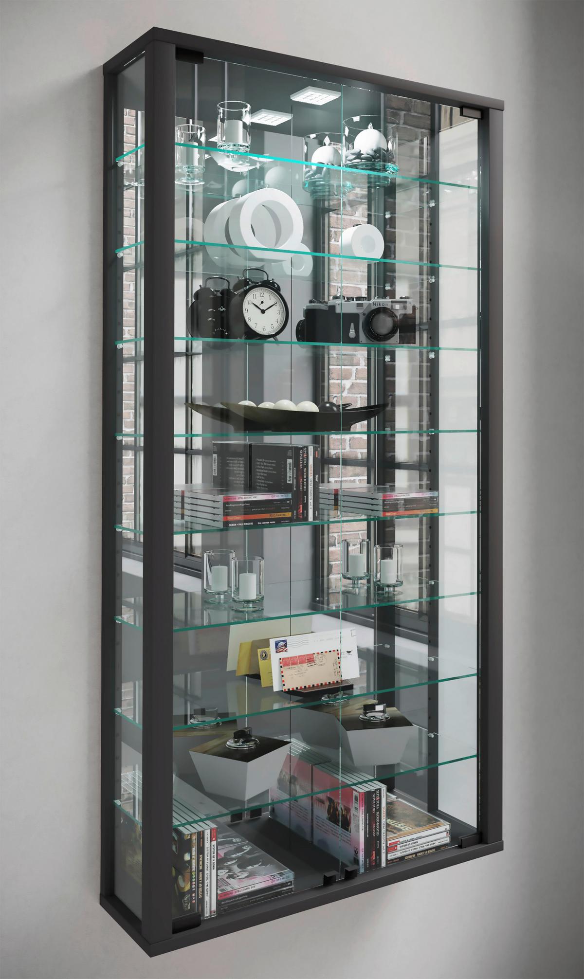 Hängevitrine Vitrosa ca. 59x114x18 cm Schwarz - Schwarz, MODERN, Glas/Holzwerkstoff (59/114,3/18cm) - MID.YOU