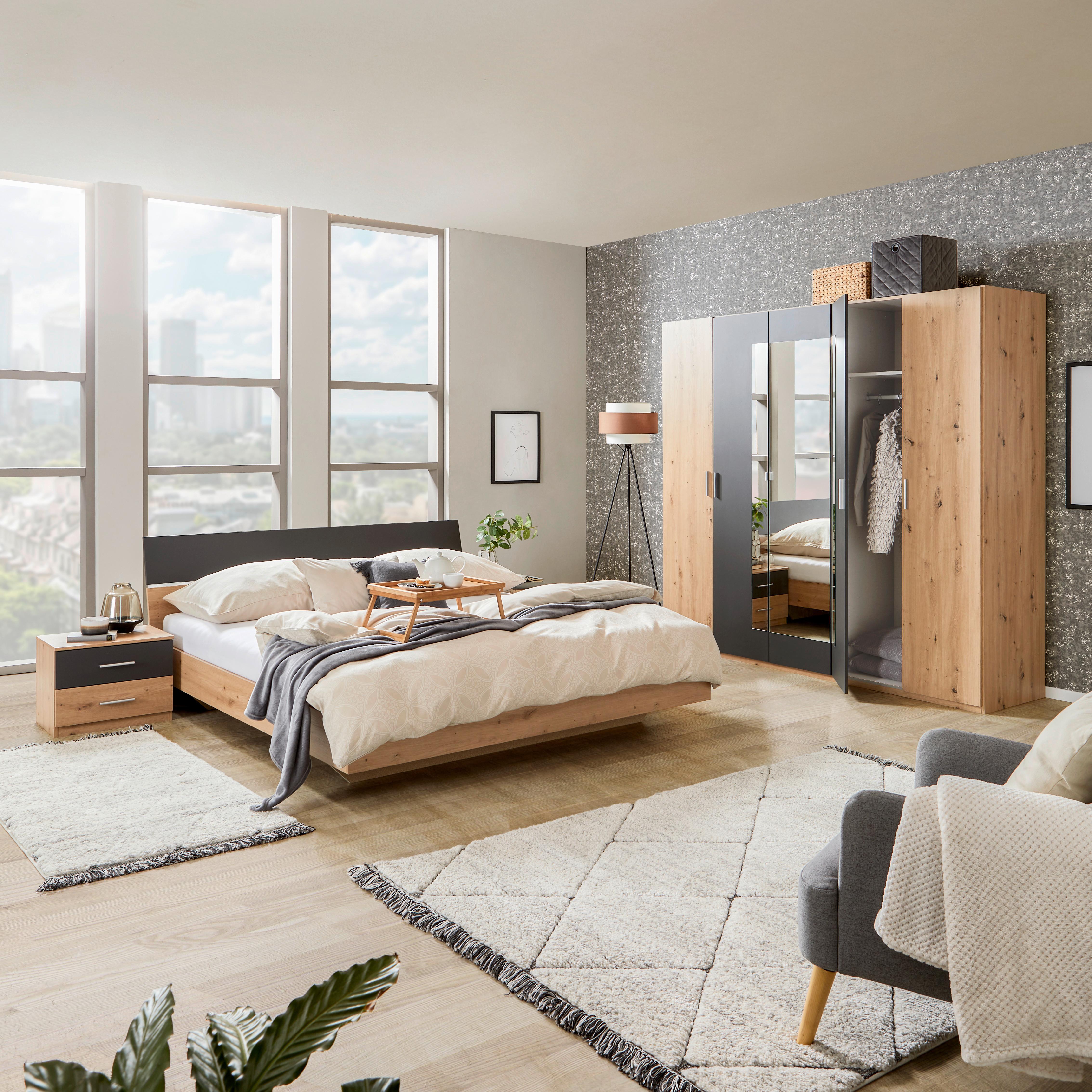 Dormitor Katrin - culoare lemn stejar/grafit, Konventionell, material pe bază de lemn - Best Price