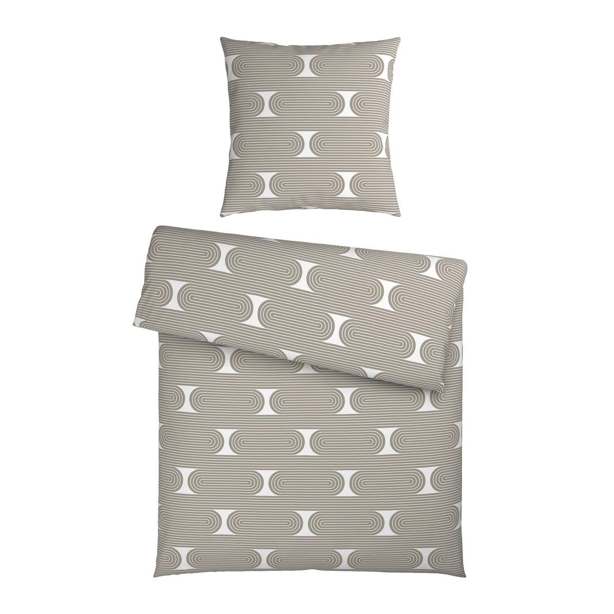 Bettwäsche Retro XL Graubraun/Weiß ca. 155x220cm - Graubraun/Weiß, MODERN, Textil (155/220cm) - Mömax