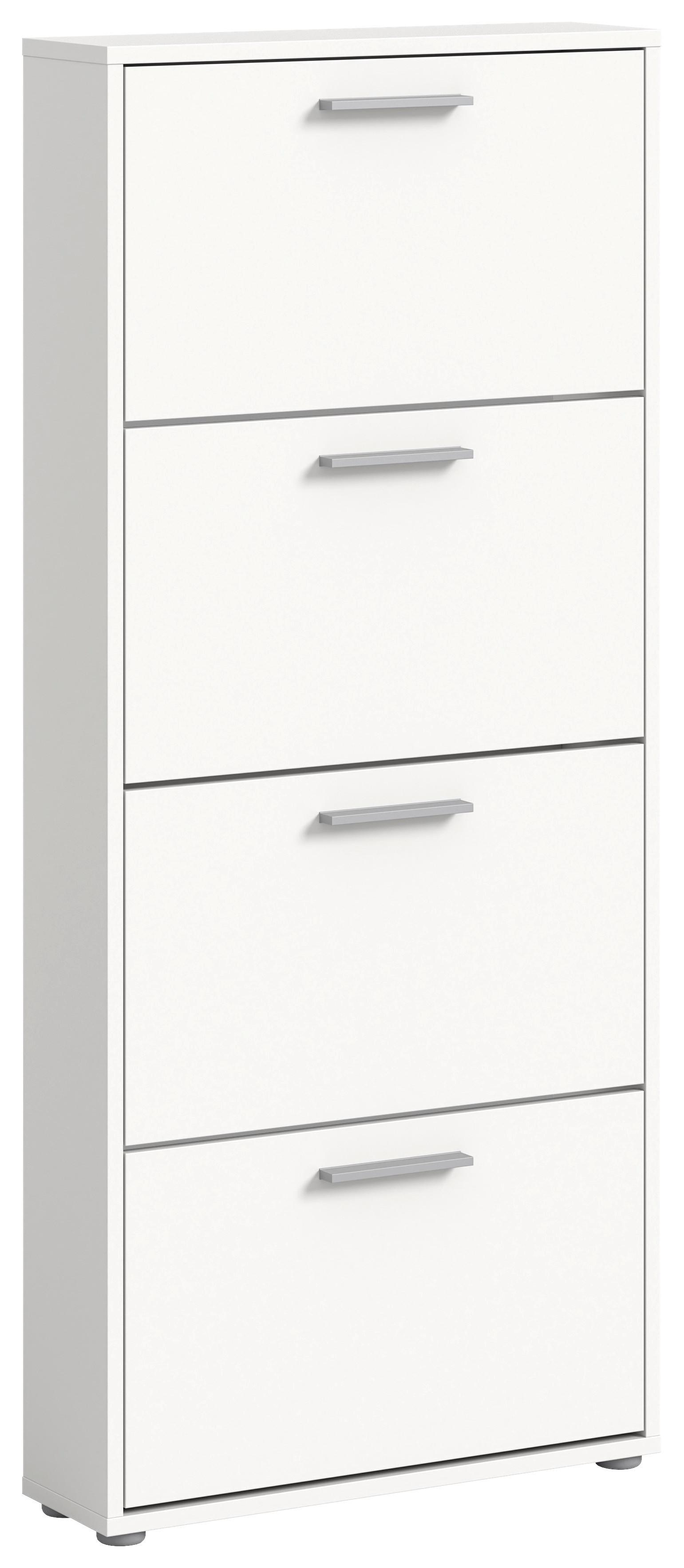 SZAFKA UCHYLNA NA BUTY SAM - kolor srebrny/biały, Design, materiał drewnopochodny/tworzywo sztuczne (59/136/17cm) - Carryhome