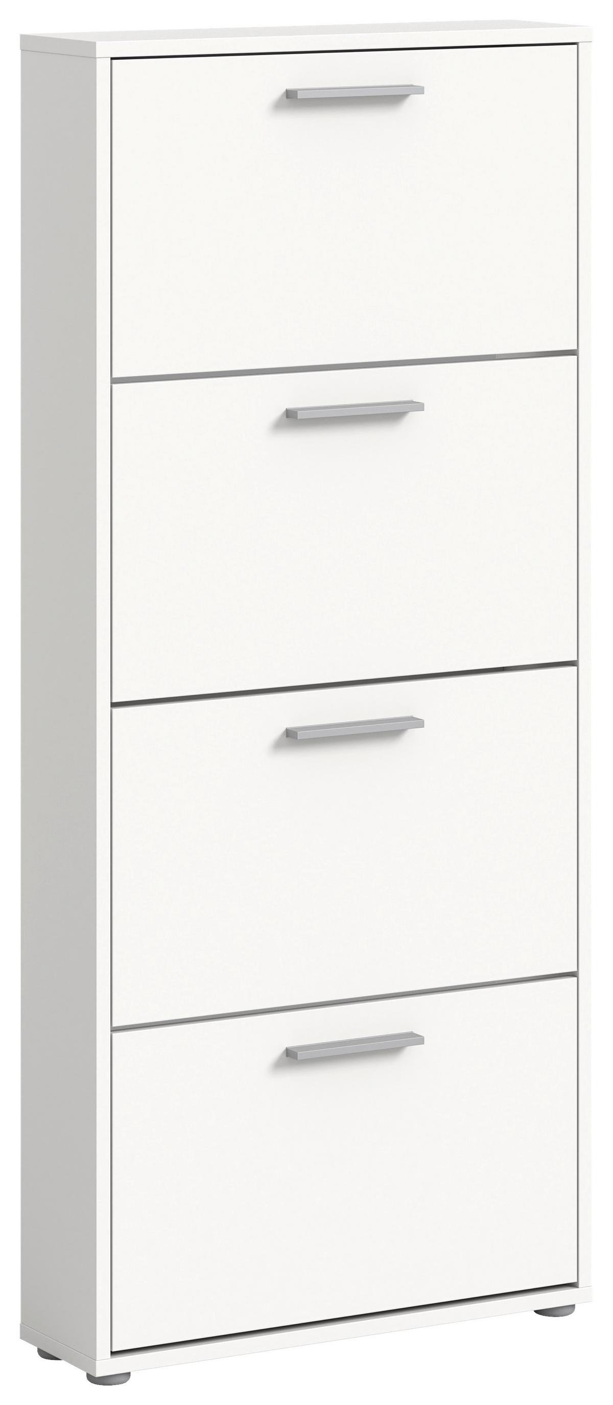 SZAFKA UCHYLNA NA BUTY SAM - kolor srebrny/biały, Design, materiał drewnopochodny/tworzywo sztuczne (59/136/17cm) - Carryhome