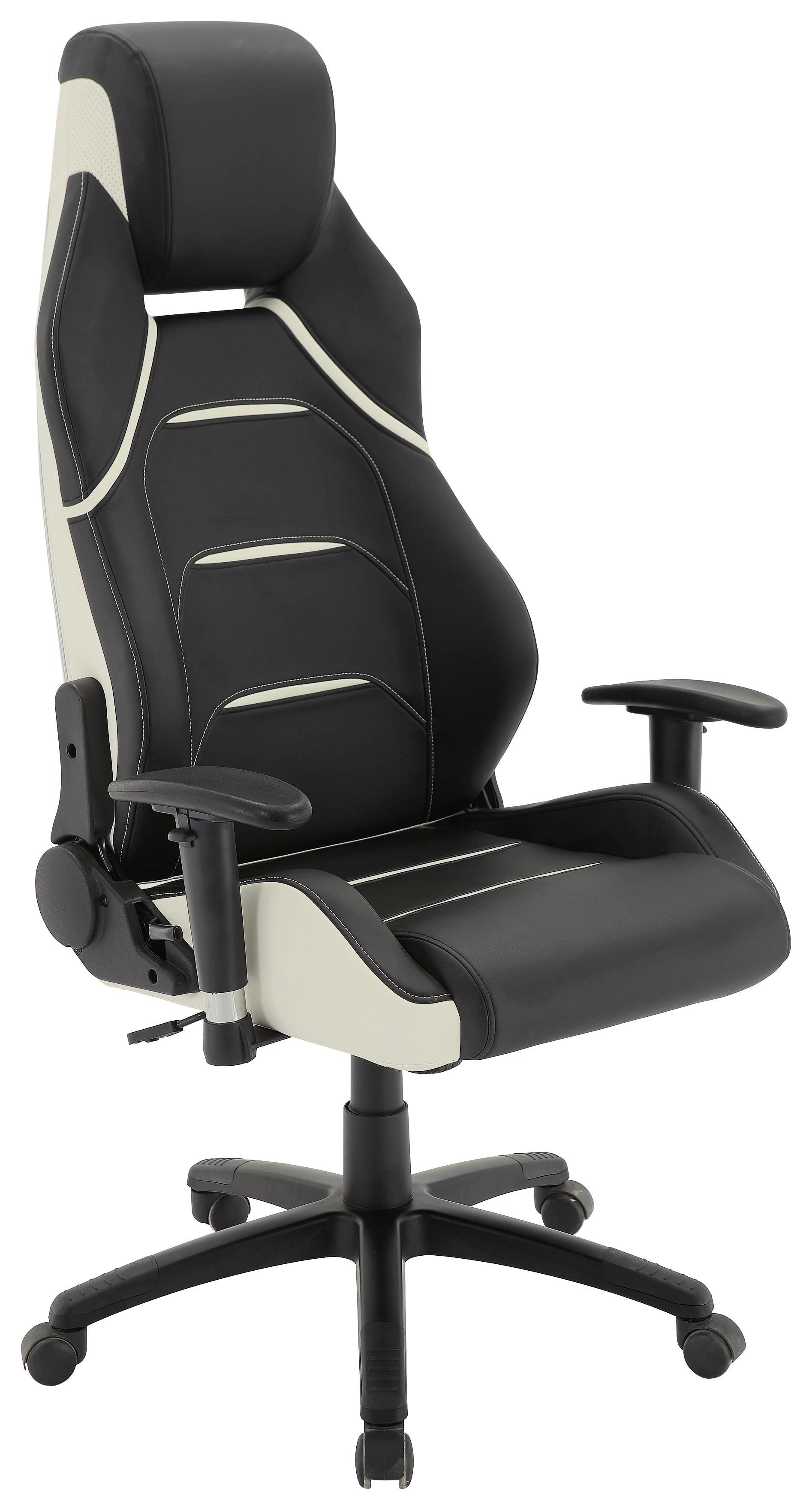 Gamingstuhl im Lederlook - Schwarz/Weiß, MODERN, Kunststoff/Textil (67/126/134/72cm) - Premium Living