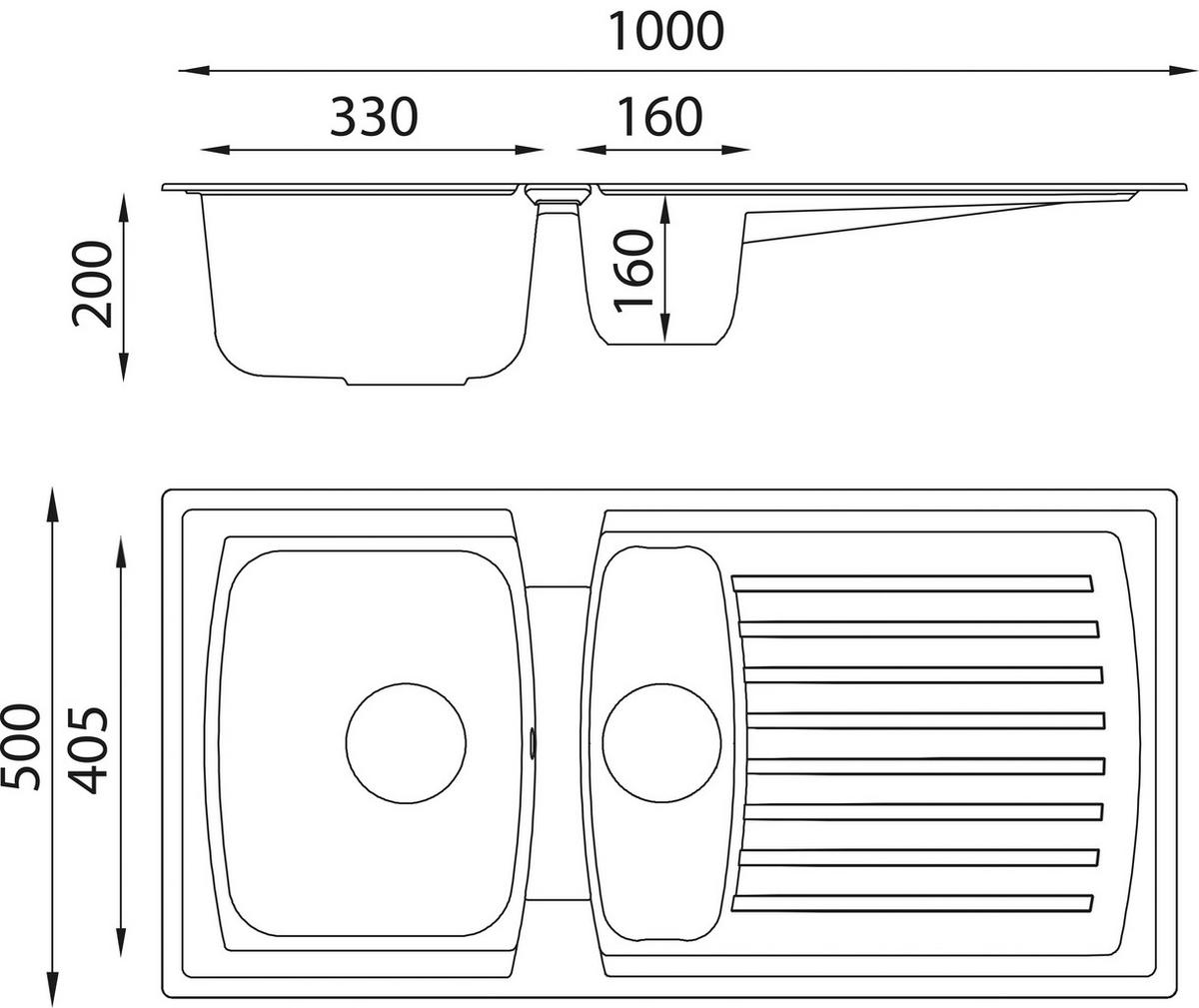 Einbauspüle Boston ca. 100x20x50 cm Grau - Grau, Trend, Glas/Kunststoff (100/20/50cm) - Respekta