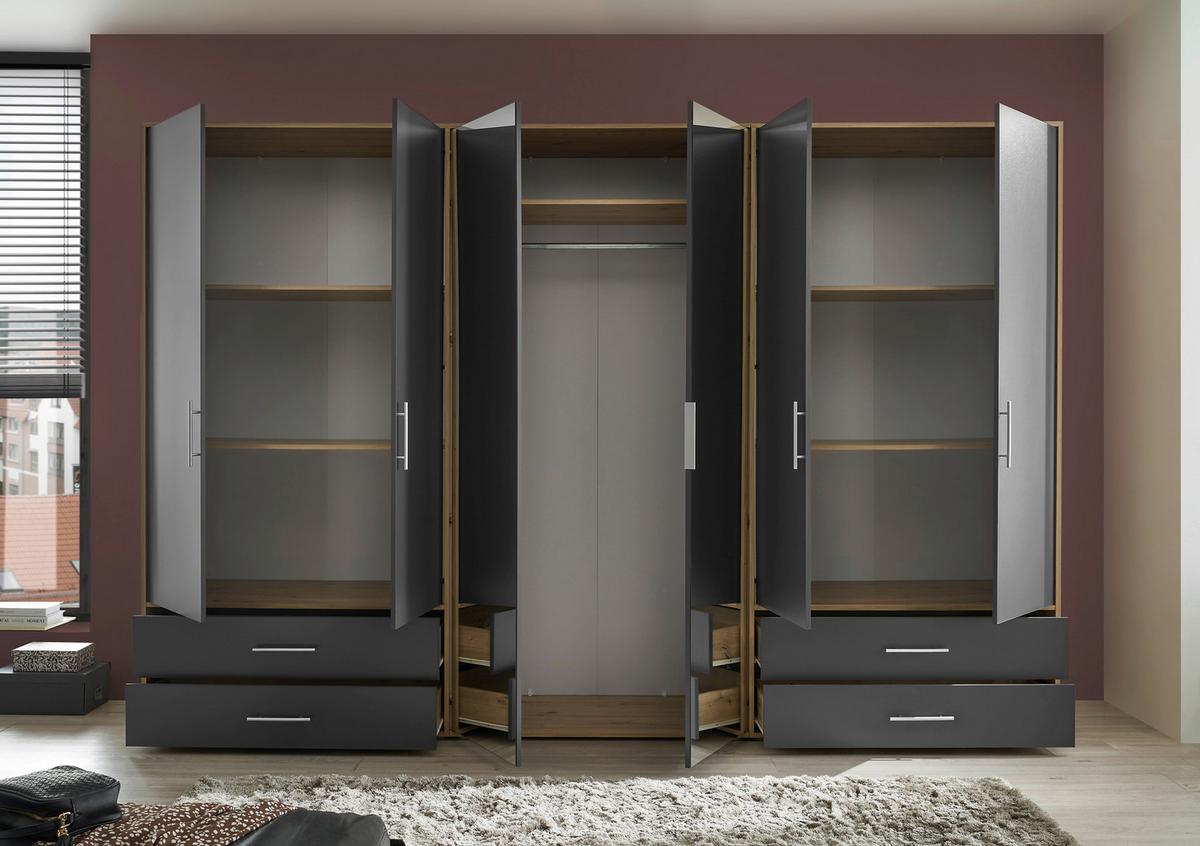 Șifonier VELAS - grafit/stejar Artisan, Konventionell, sticlă/material pe bază de lemn (305/207/58cm) - Modern Living