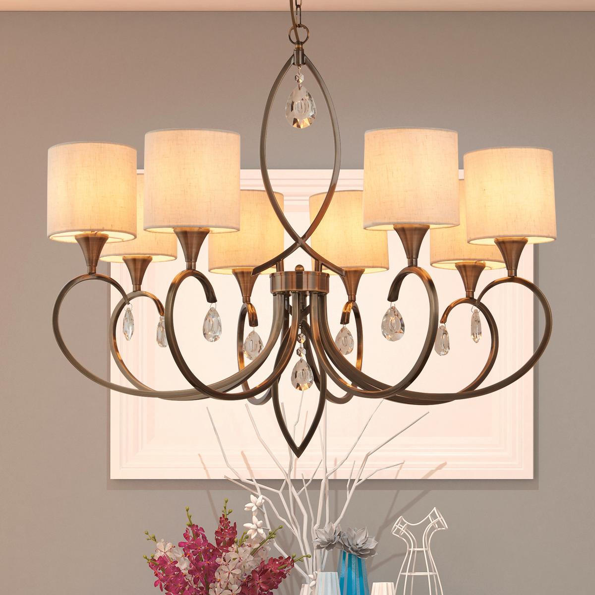 Kristály Függőlámpa Alberto 1608-8ab - bézs/sárgarézszínű, Konventionell, üveg/textil (77/121cm)