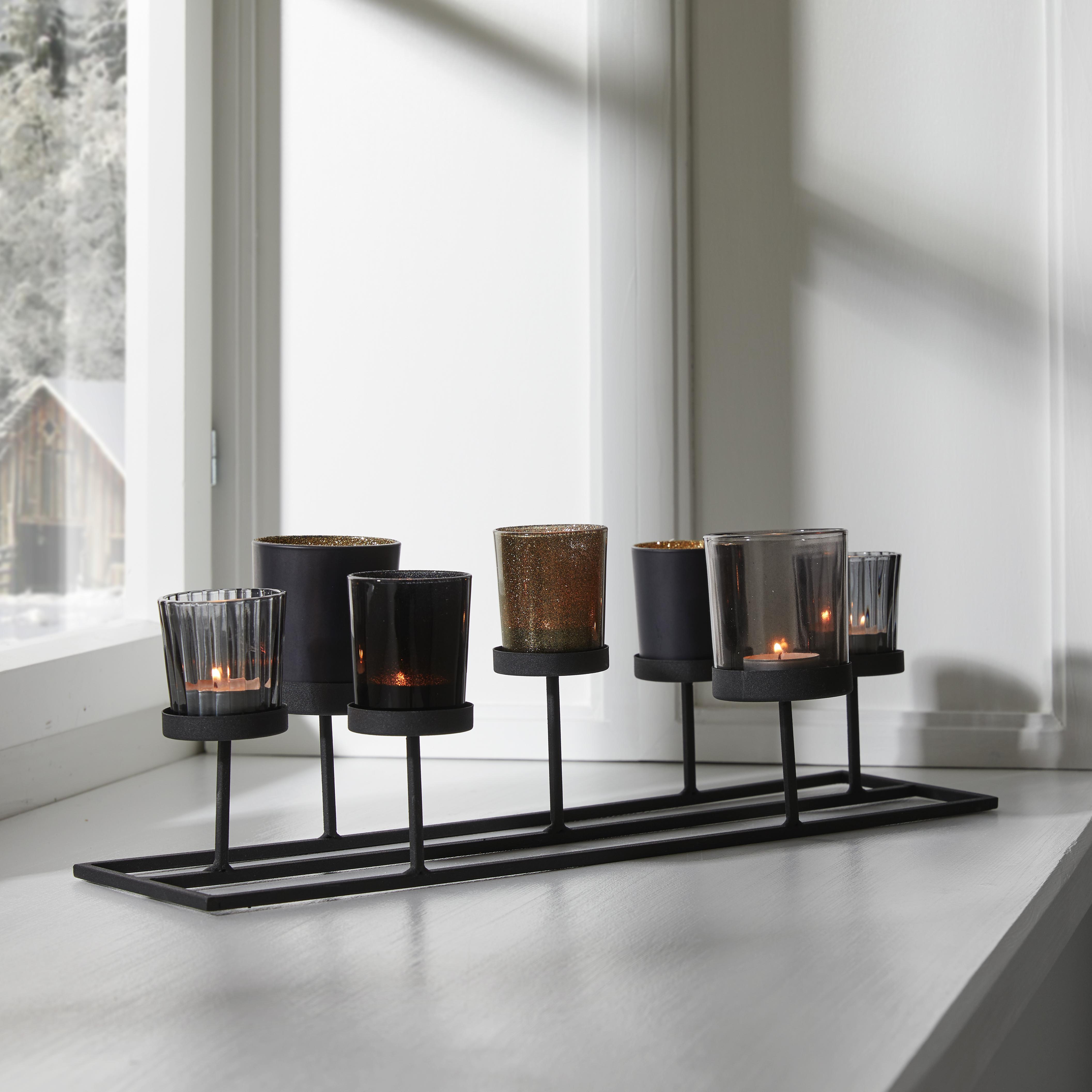Kerzenhalter in Schwarz ca. 46/16,5cm 'Meike' - Schwarz, MODERN, Glas/Metall (46/17,5/16,5cm) - Bessagi Home