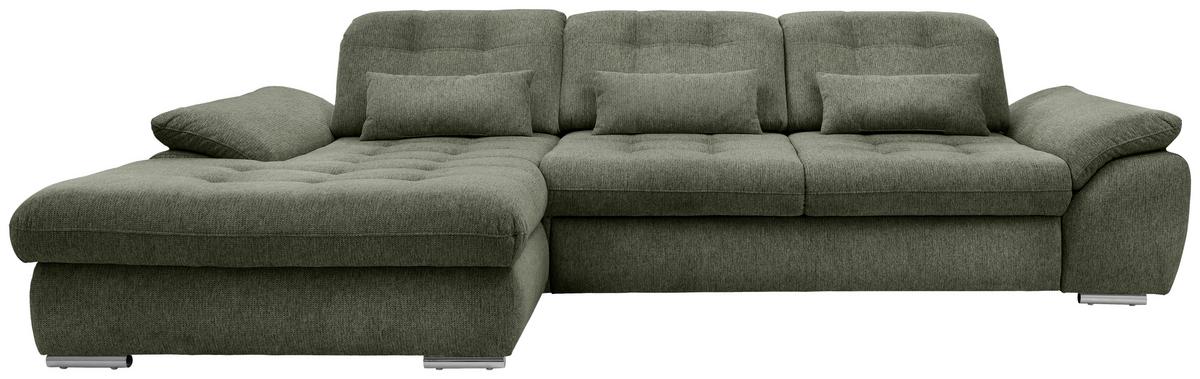 Ecksofa Rigatti Grün Chenille m. Bettkasten - Chromfarben/Grün, MODERN, Textil/Metall (184/314cm) - Livetastic