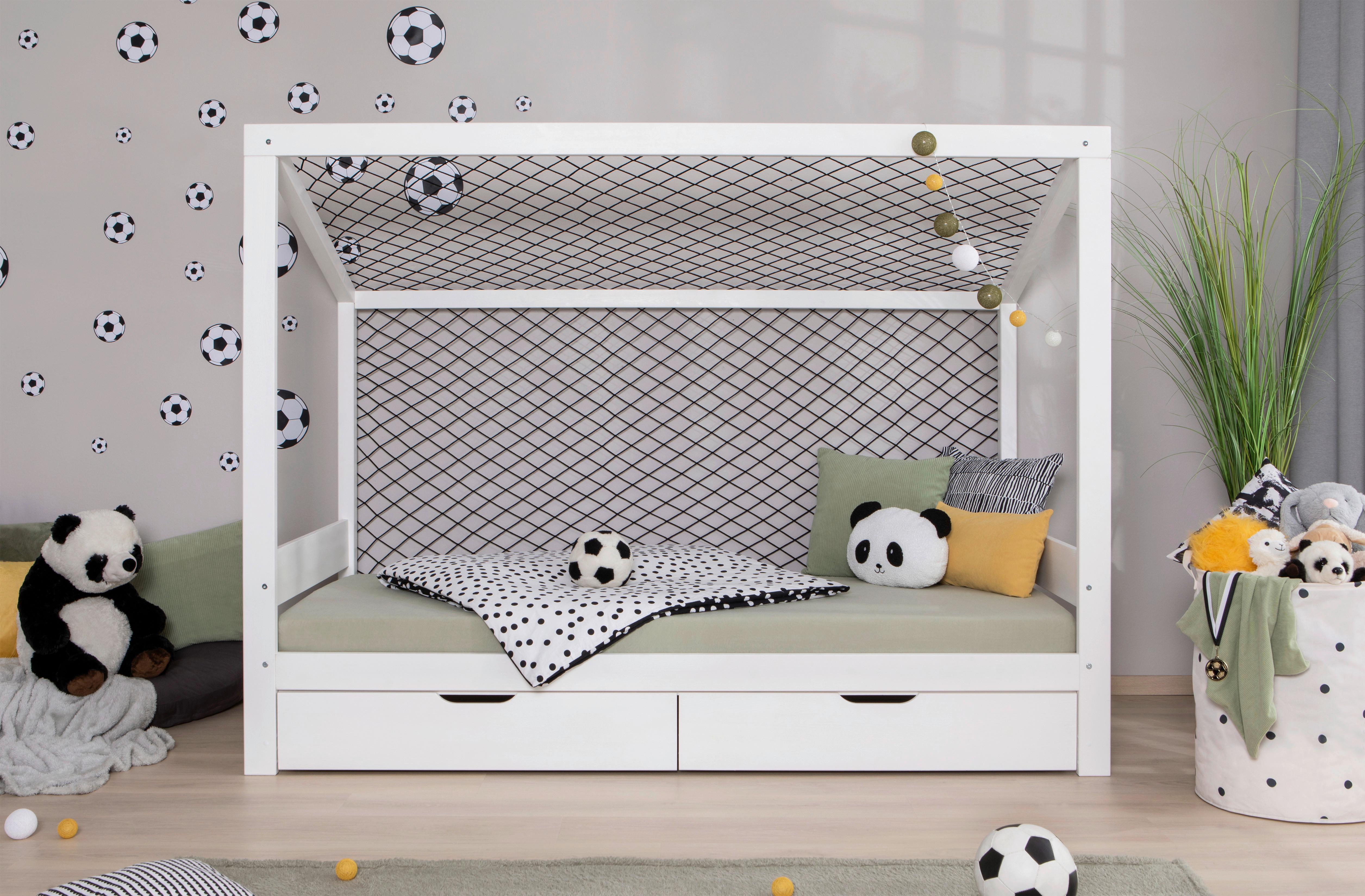 Stauraumbett Holz Fußball ca. 97x213 cm Weiß - Naturfarben/Weiß, MODERN, Holz (90/200cm) - MID.YOU