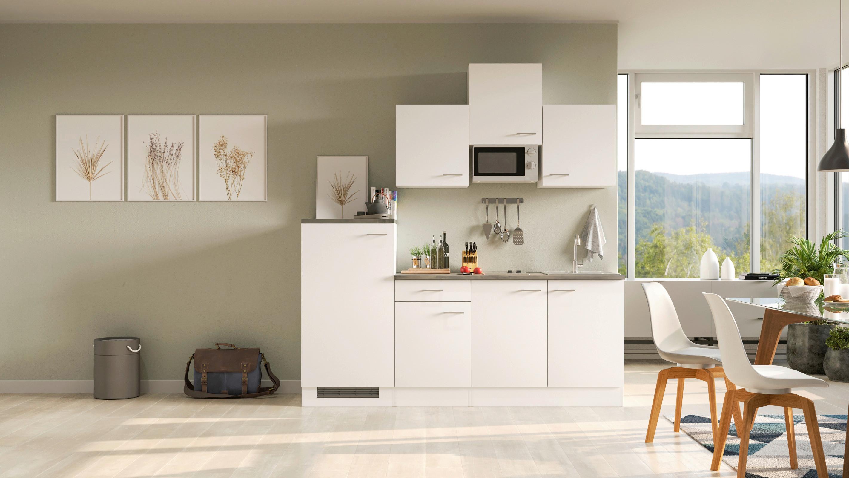 Kuhinjski Blok Lucca, Bela - bela/barve aluminija, Moderno, umetna masa/leseni material (210cm) - FlexWell