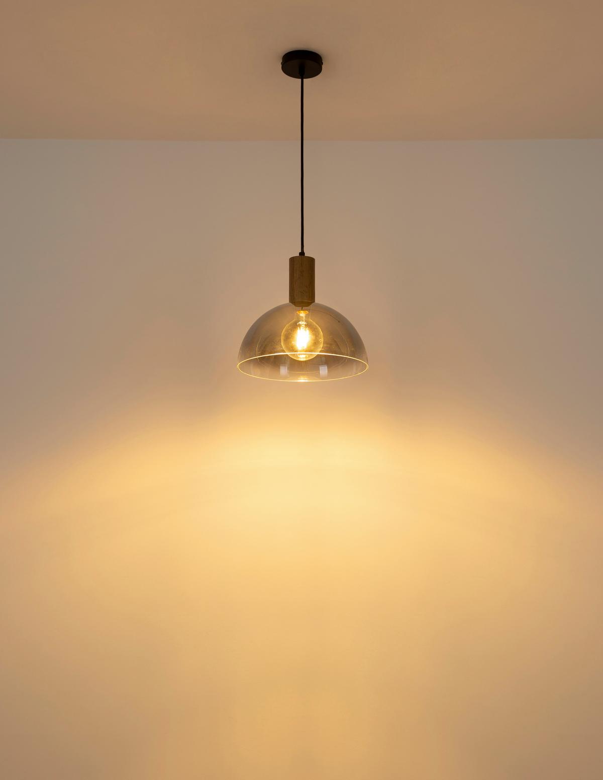 Hängeleuchte 30660146 Romy - Klar/Dunkelbraun, Design, Glas/Holz (30/120cm) - Globo