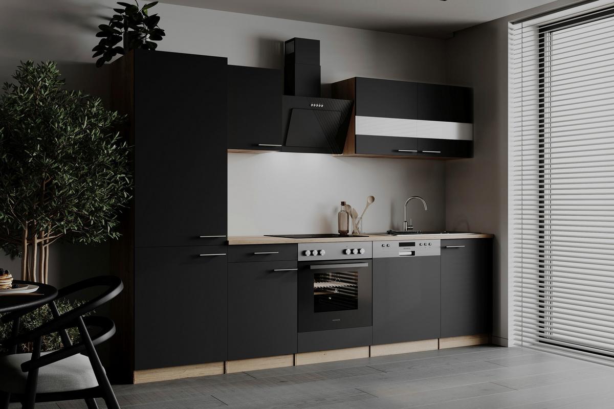 Küchenleerblock Merle o. Geräte Schwarz - Edelstahlfarben/Eichefarben, Basics, Holzwerkstoff/Metall (280cm) - Respekta