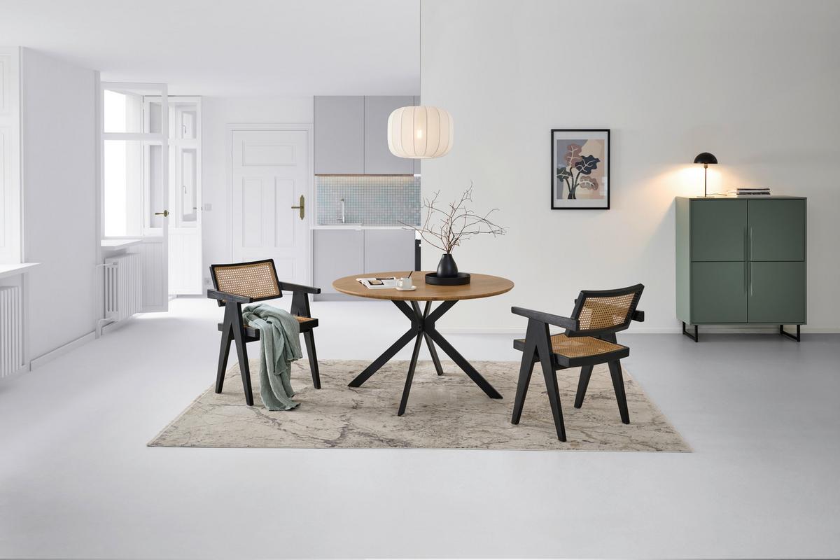 Jedilna Miza Levin, Barva Hrasta, Ø 120cm - črna/barve hrasta, Konvencionalno, kovina/leseni material (120/120/76cm) - MID.YOU