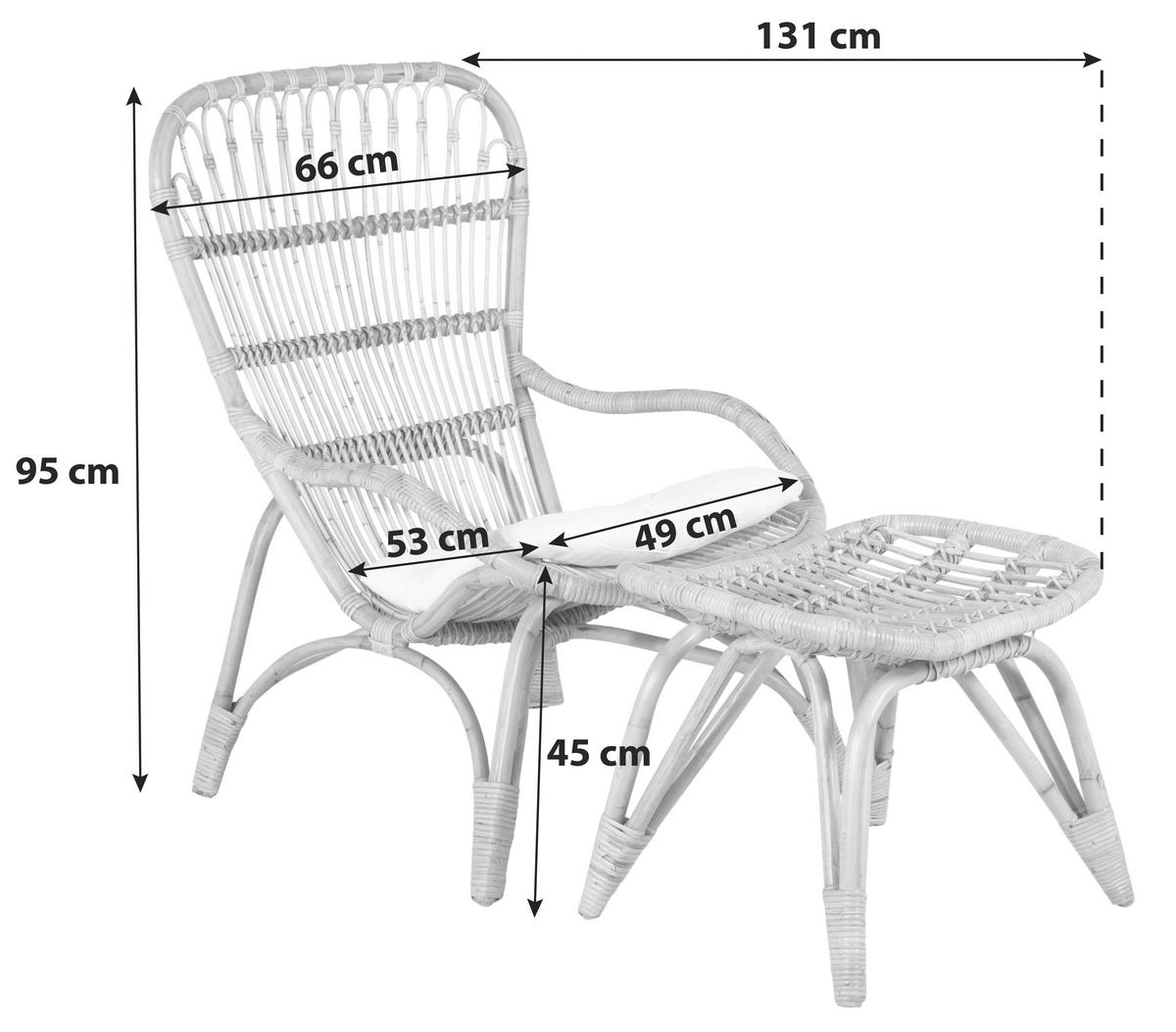 Loungesessel Ella Rattan ca. 66x95x131 cm Braun - Braun/Weiß, KONVENTIONELL, Holz (66/95/131cm) - Gardenson
