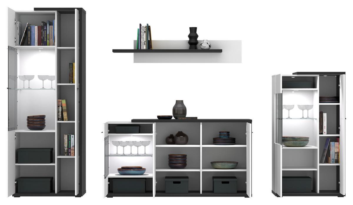 Vitrină AMBIENTE PLUS - alb/alb lucios intens, Modern, sticlă/material pe bază de lemn (73,4/199,1/43,6cm) - Modern Living