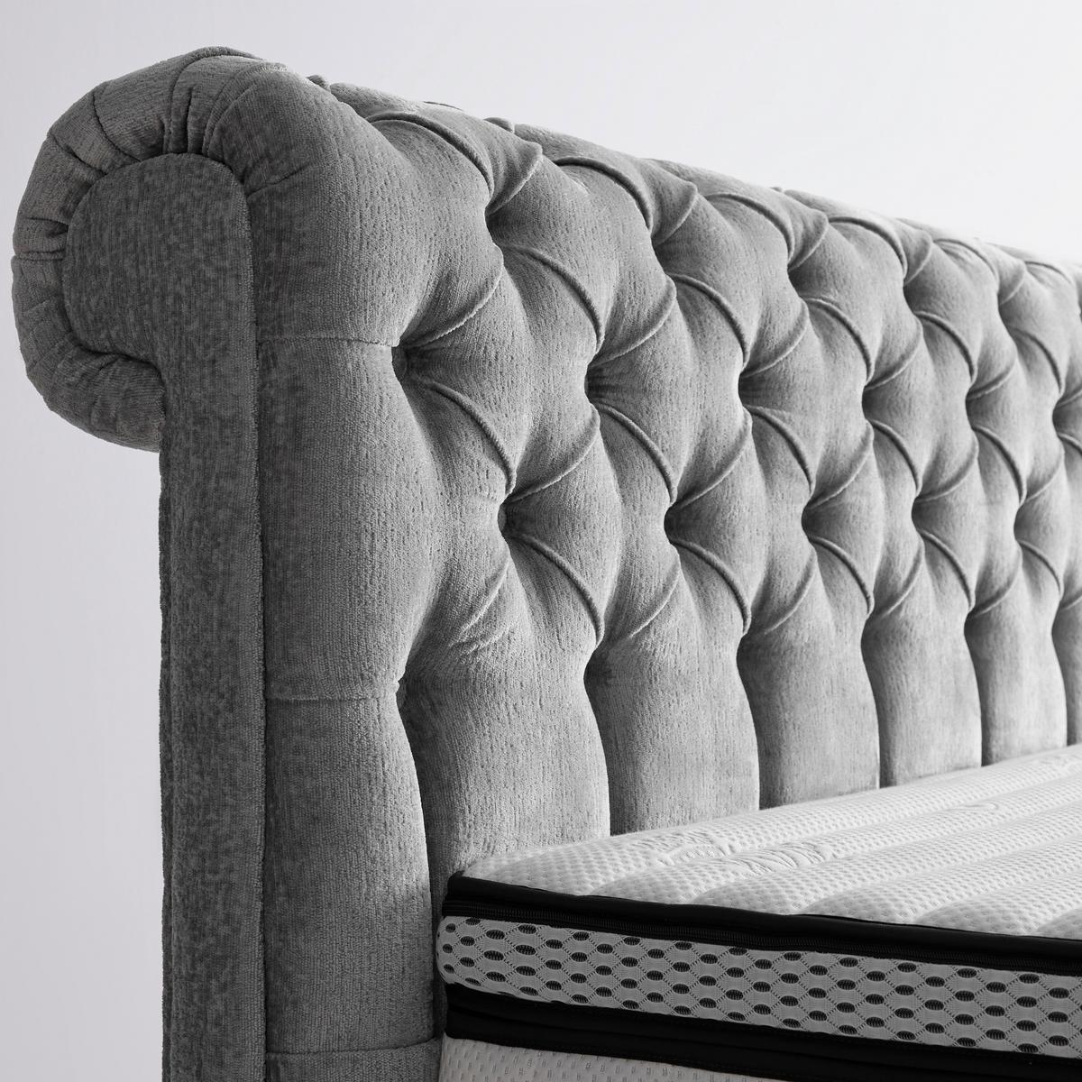 Boxspringbett Queen in Grau ca. 160x200cm - Chromfarben/Goldfarben, KONVENTIONELL, Textil (160/200cm) - Premium Living