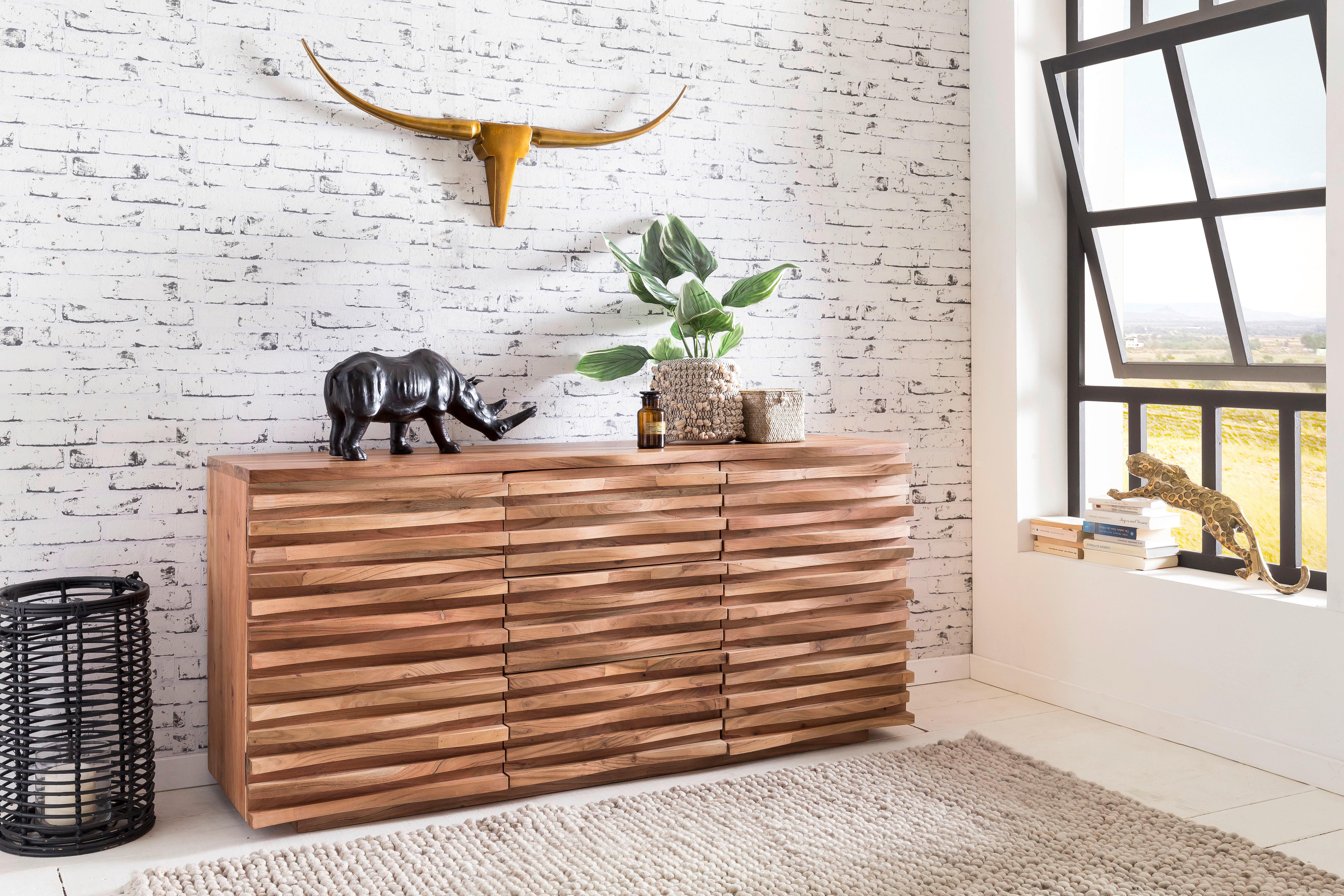 Komoda Boha, Pravi Les - barve akacije, Design, les (160/75/43cm) - MID.YOU
