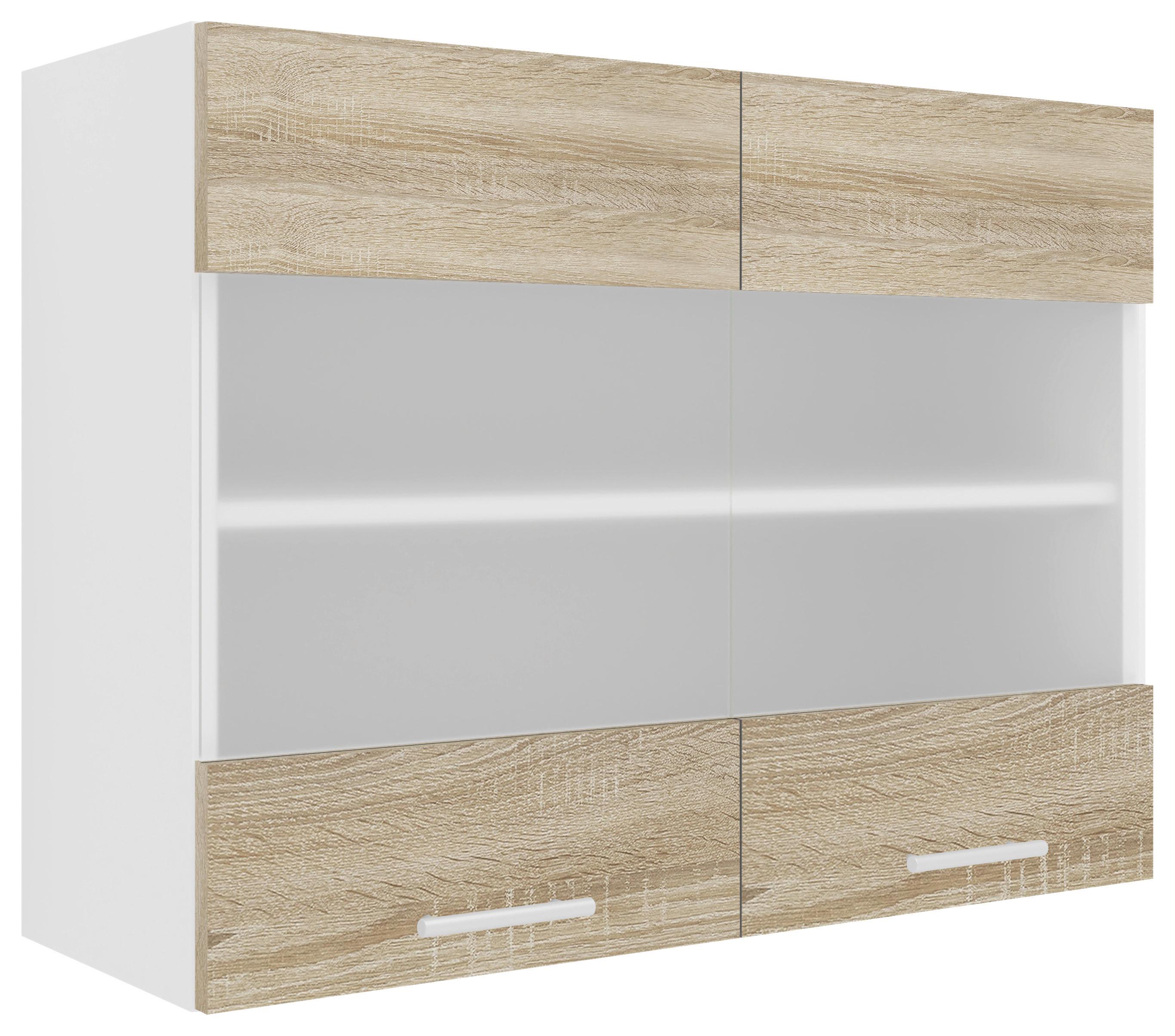 Kuhinjska Zgornja Omarica Esilo, Hrast, Bela - bela/barve aluminija, Konvencionalno, kovina/steklo (80/60/31cm) - MID.YOU