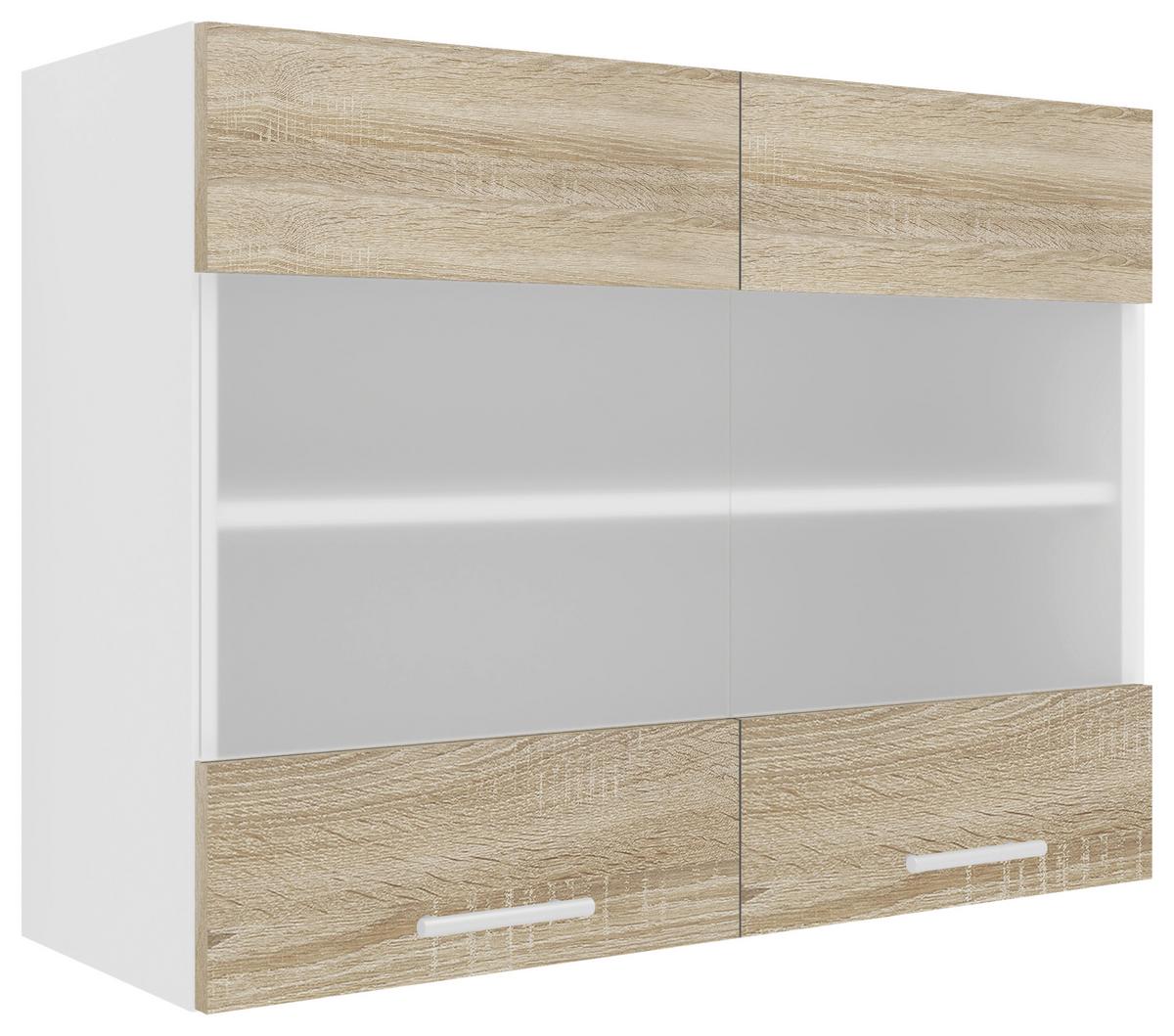 Kuhinjska Zgornja Omarica Esilo, Hrast, Bela - bela/barve aluminija, Konvencionalno, kovina/steklo (80/60/31cm) - MID.YOU