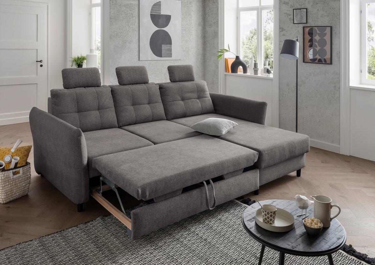 Wohnlandschaft Brizzini Graubraun Chenille - Graubraun/Hellgrau, MODERN, Holz/Textil (250-280/176cm) - Livetastic