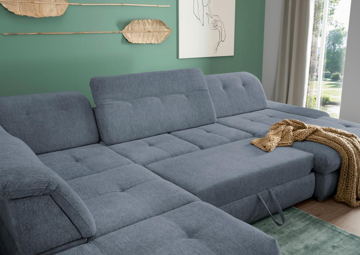 Wohnlandschaft Dalida Hellblau Chenille - Chromfarben/Hellblau, Design, Textil/Metall (254/376/195cm) - Livetastic