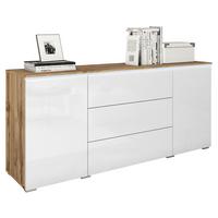 Sideboard Vera mit LED ca. 150 cm Weiß/Eiche Wotan - Weiß Hochglanz/Eiche Wotan, LIFESTYLE, Holzwerkstoff/Kunststoff (150/67,9/39,5cm) - P & B
