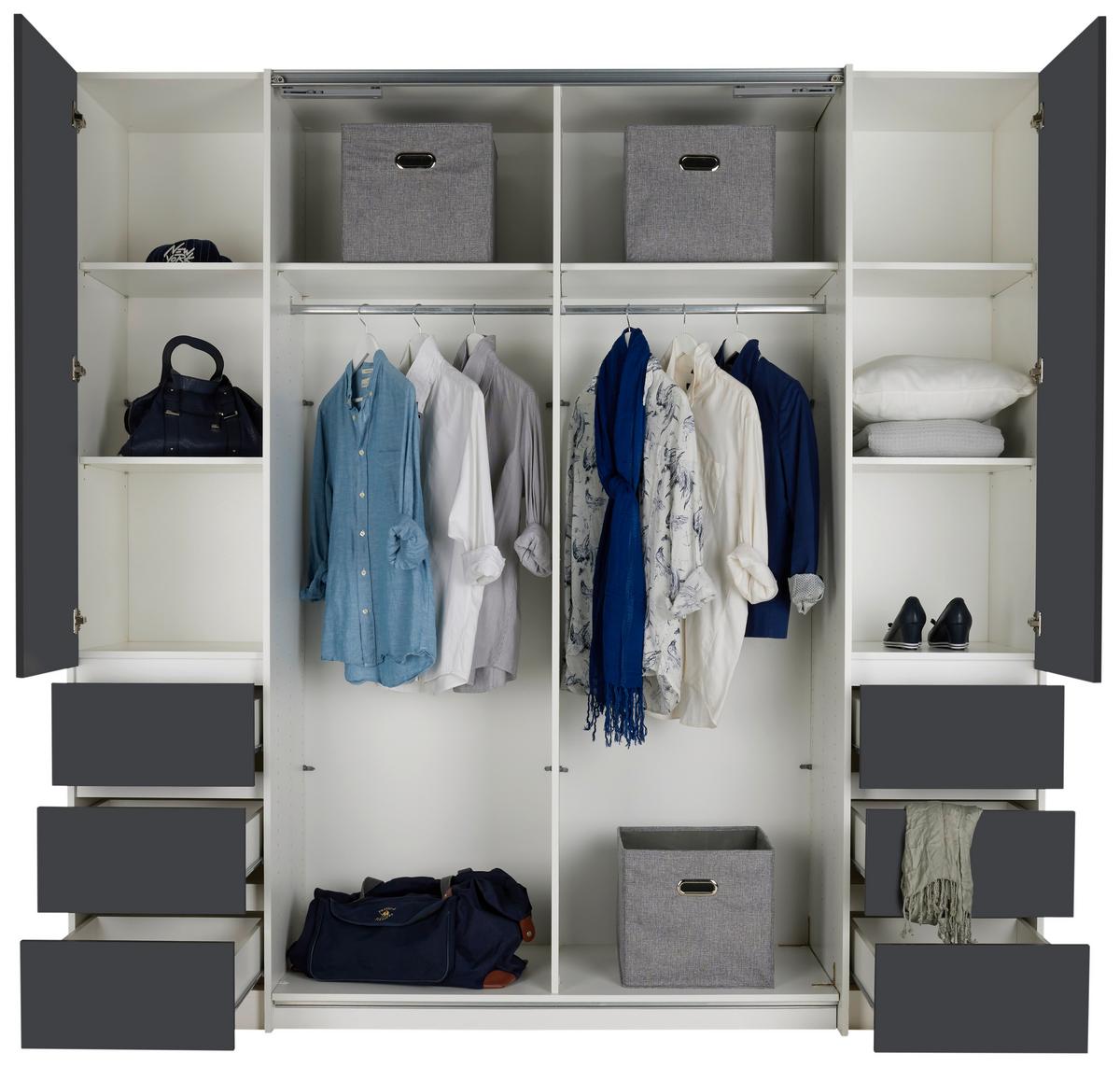 Kleiderschrank in Graphitfarben/Weiss - Weiss/Graphitfarben, Konventionell, Holzwerkstoff (215/211/60cm) - Mömax