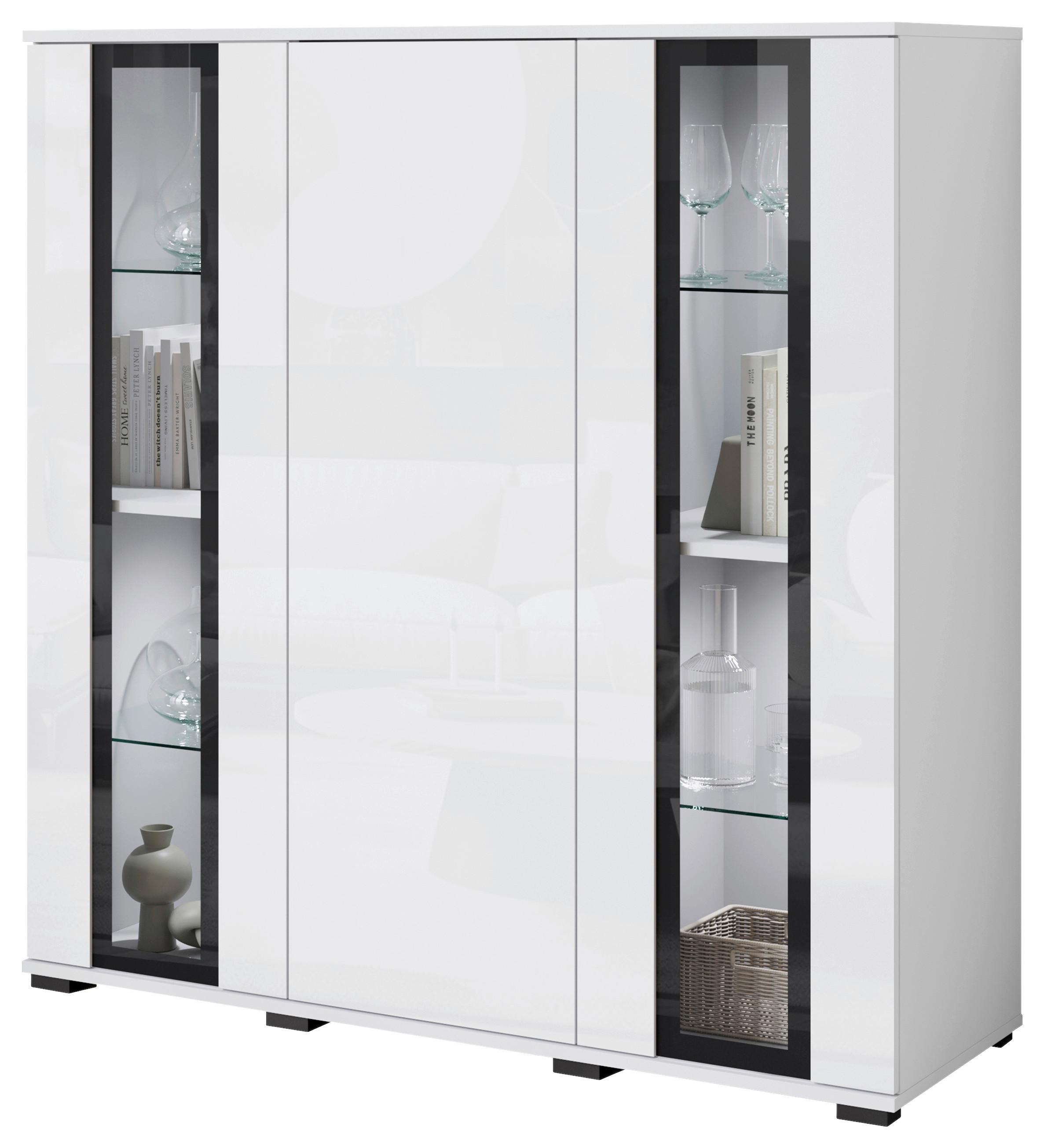 Highboard Caro 120 - Weiss Hochglanz/Weiss, Design, Glas/Holzwerkstoff (120/121,9/39,5cm) - P & B
