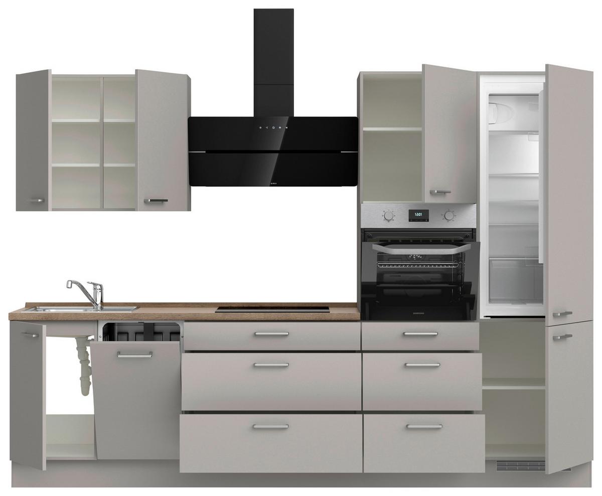 Küchenblock Touch High m. Geräten Grau - Eiche dunkel/Edelstahlfarben, MODERN, Holzwerkstoff/Metall (300cm) - Nobilia