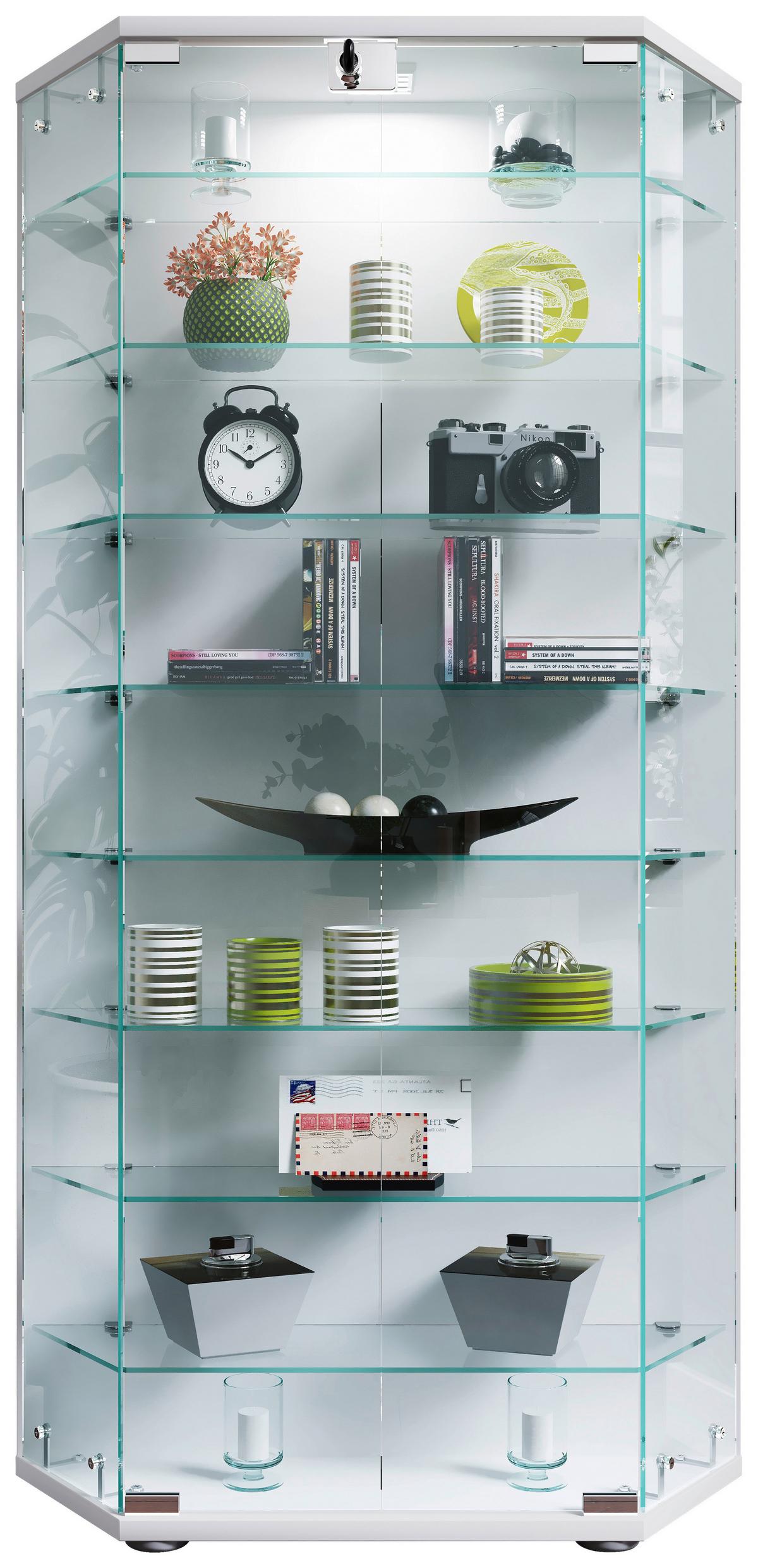 Vitrina Cenila Xl, Bela - črna/bela, Design, umetna masa/steklo (83/114/17cm) - MID.YOU