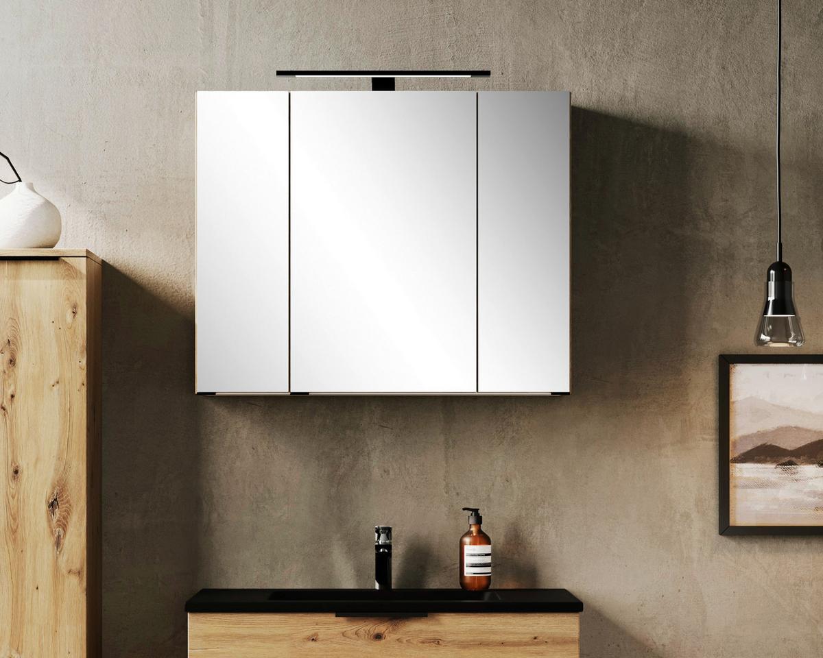 Spiegelschrank Sevilla ca. 80x64 cm Eiche Artisan - Schwarz/Eiche Artisan, MODERN, Glas/Holzwerkstoff (80/64/20cm) - Held