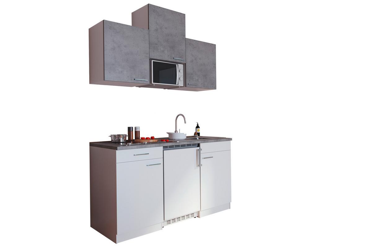 Miniküche Economy m. Geräten ca. 150cm Grau/Weiß - Alufarben/Weiß, KONVENTIONELL, Holzwerkstoff/Kunststoff (150cm) - Respekta