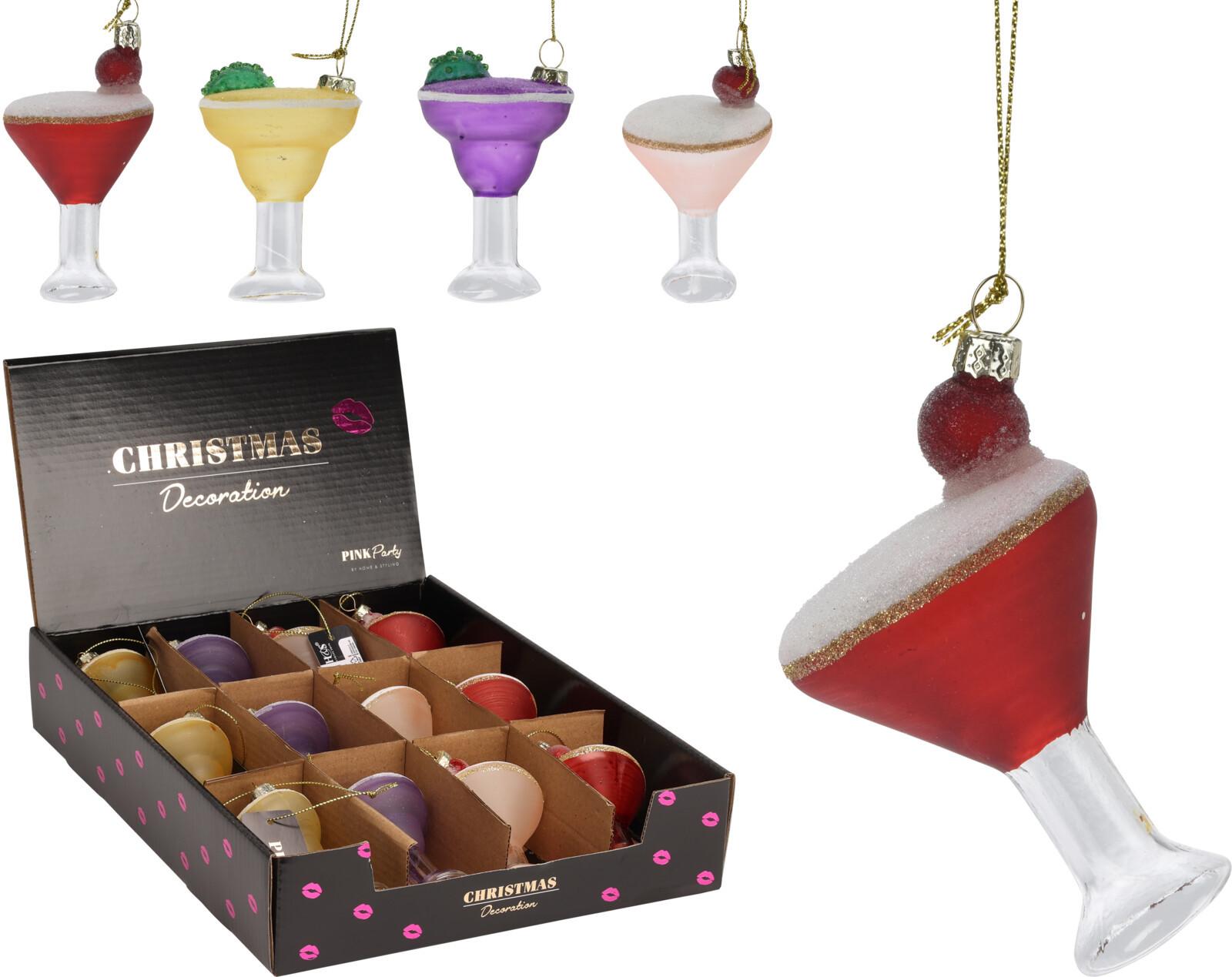 Karácsonyfadísz Cocktail - többszínű, üveg (4,8/4,8/8,5cm)
