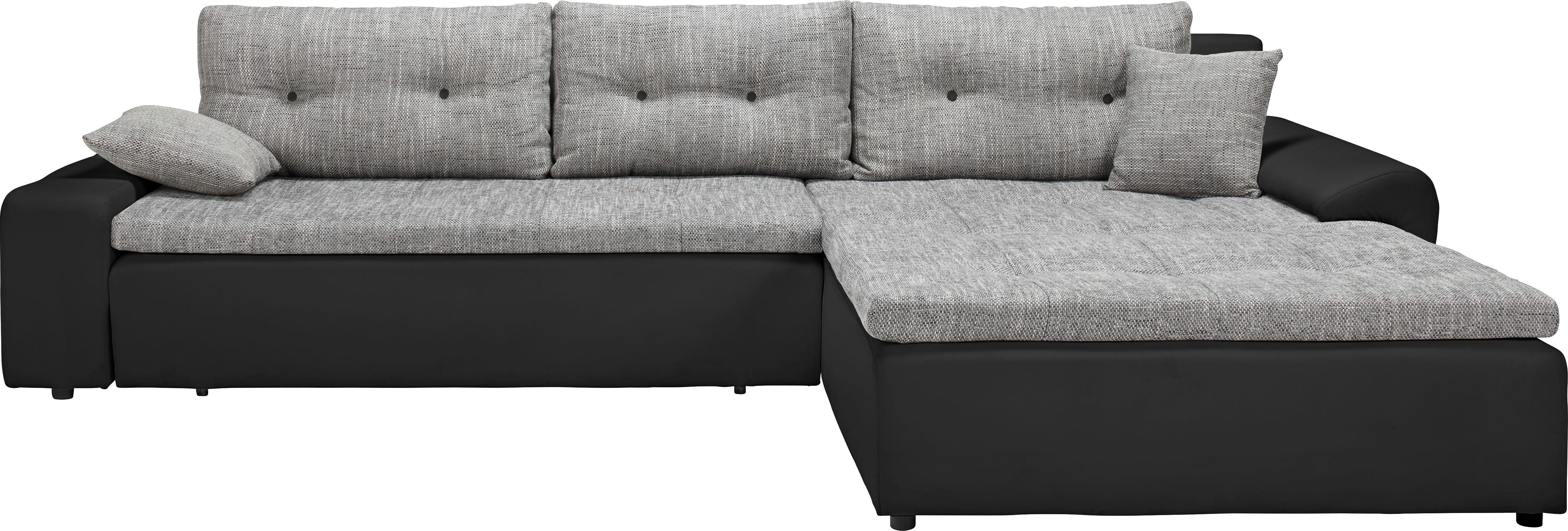 Ecksofa in Grau mit Bettfunktion - Schwarz/Grau, Konventionell (310/80/211cm) - Modern Living