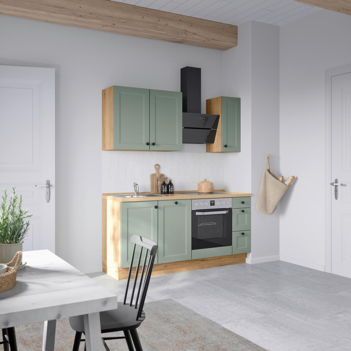 Küchenblock Cascada High m. Geräten Schilfgrün - Schilfgrün/Eichefarben, MODERN, Holzwerkstoff/Metall (180cm) - Nobilia